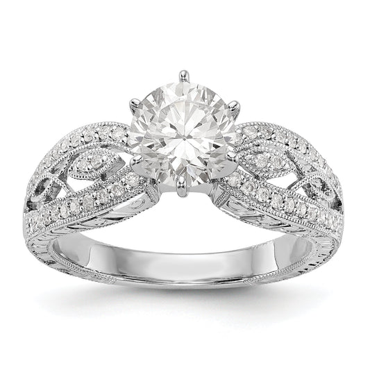 14K White Gold Diamond Peg Set CZ Engagement Ring