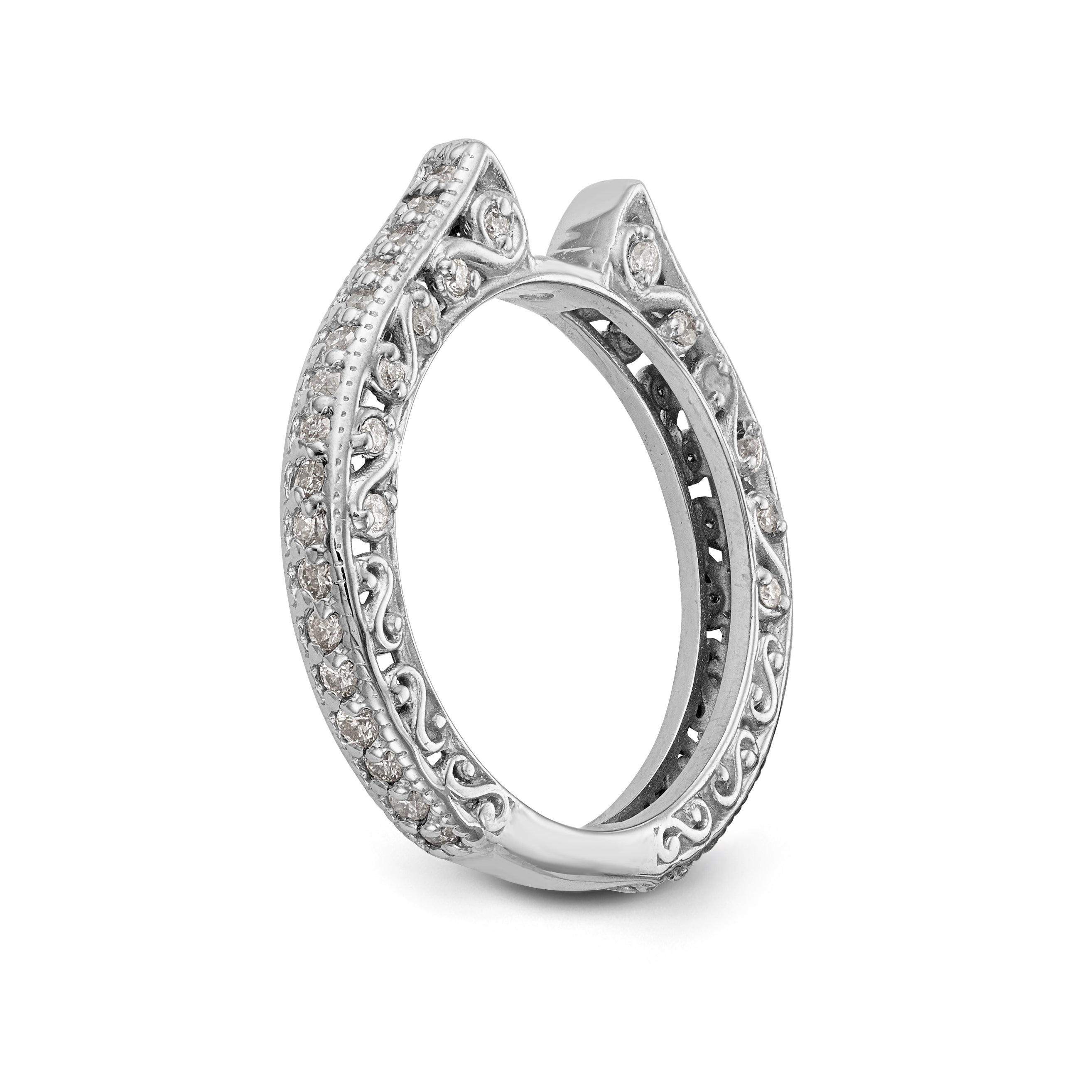 14K White Gold Diamond Peg Set CZ Engagement Ring