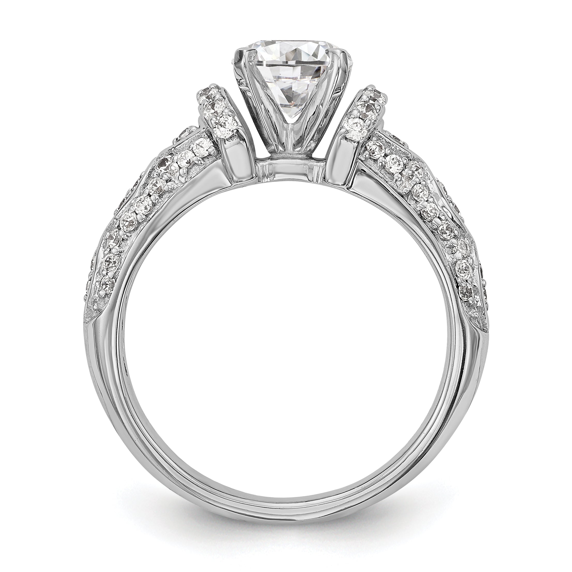 14K White Gold Diamond Peg Set CZ Engagement Ring
