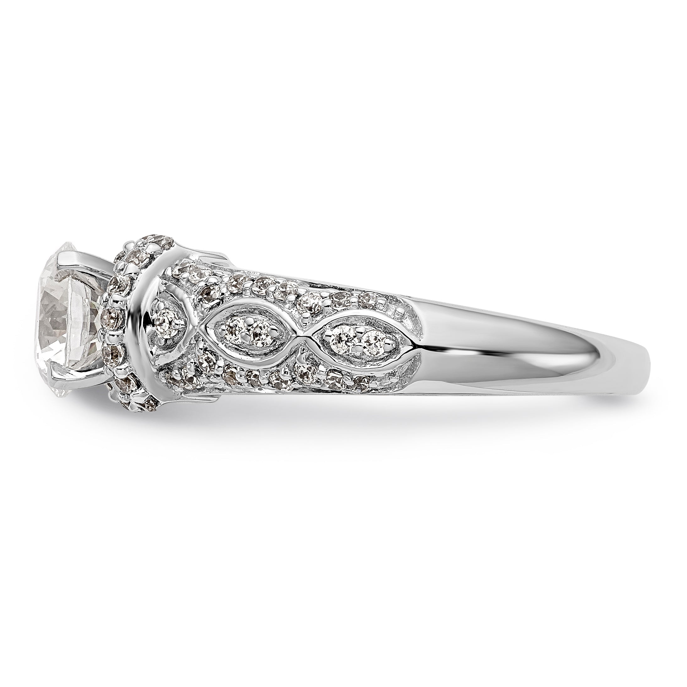 14K White Gold Diamond Peg Set CZ Engagement Ring