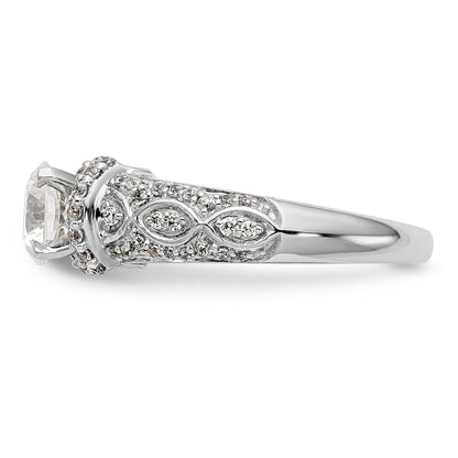 14K White Gold Diamond Peg Set CZ Engagement Ring