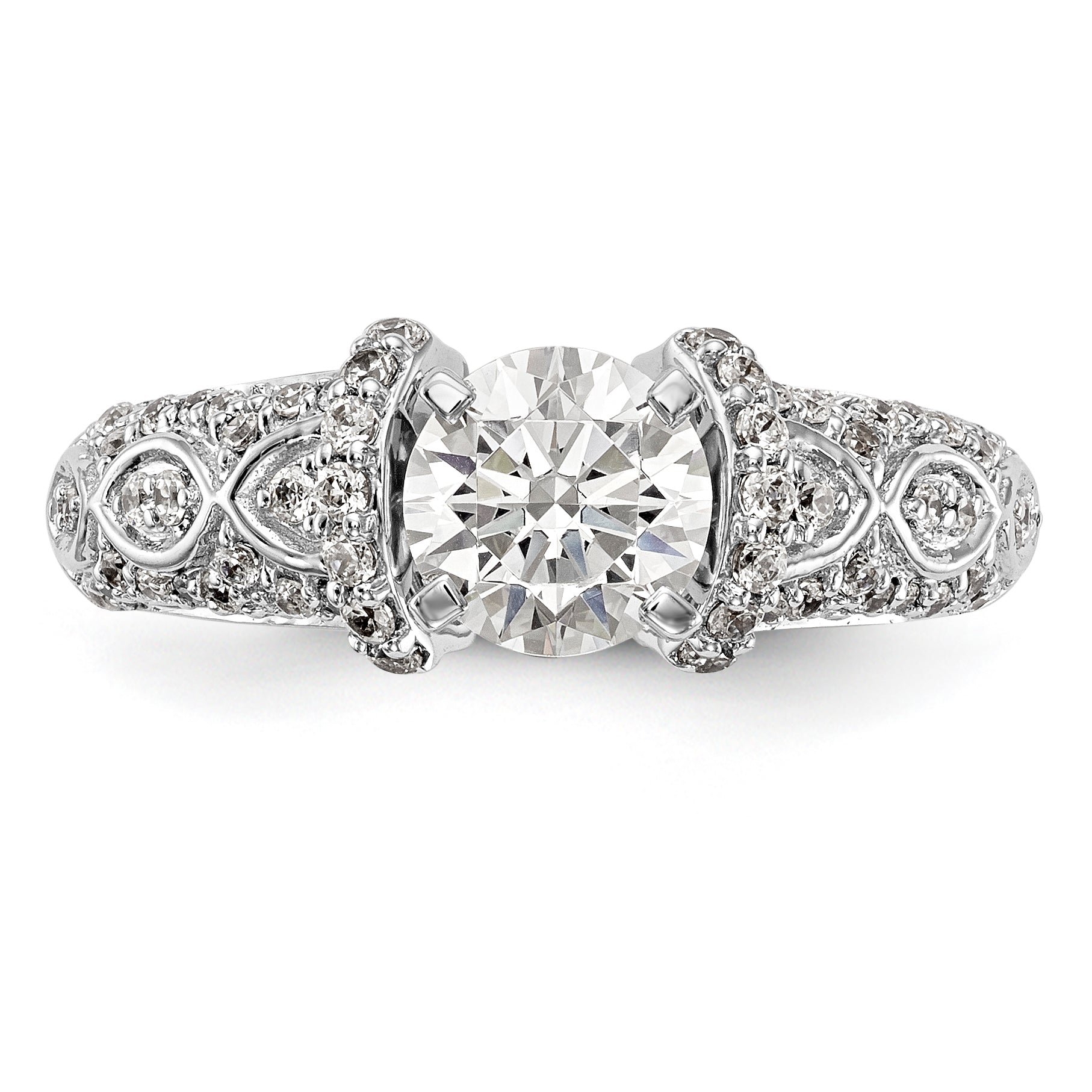 14K White Gold Diamond Peg Set CZ Engagement Ring