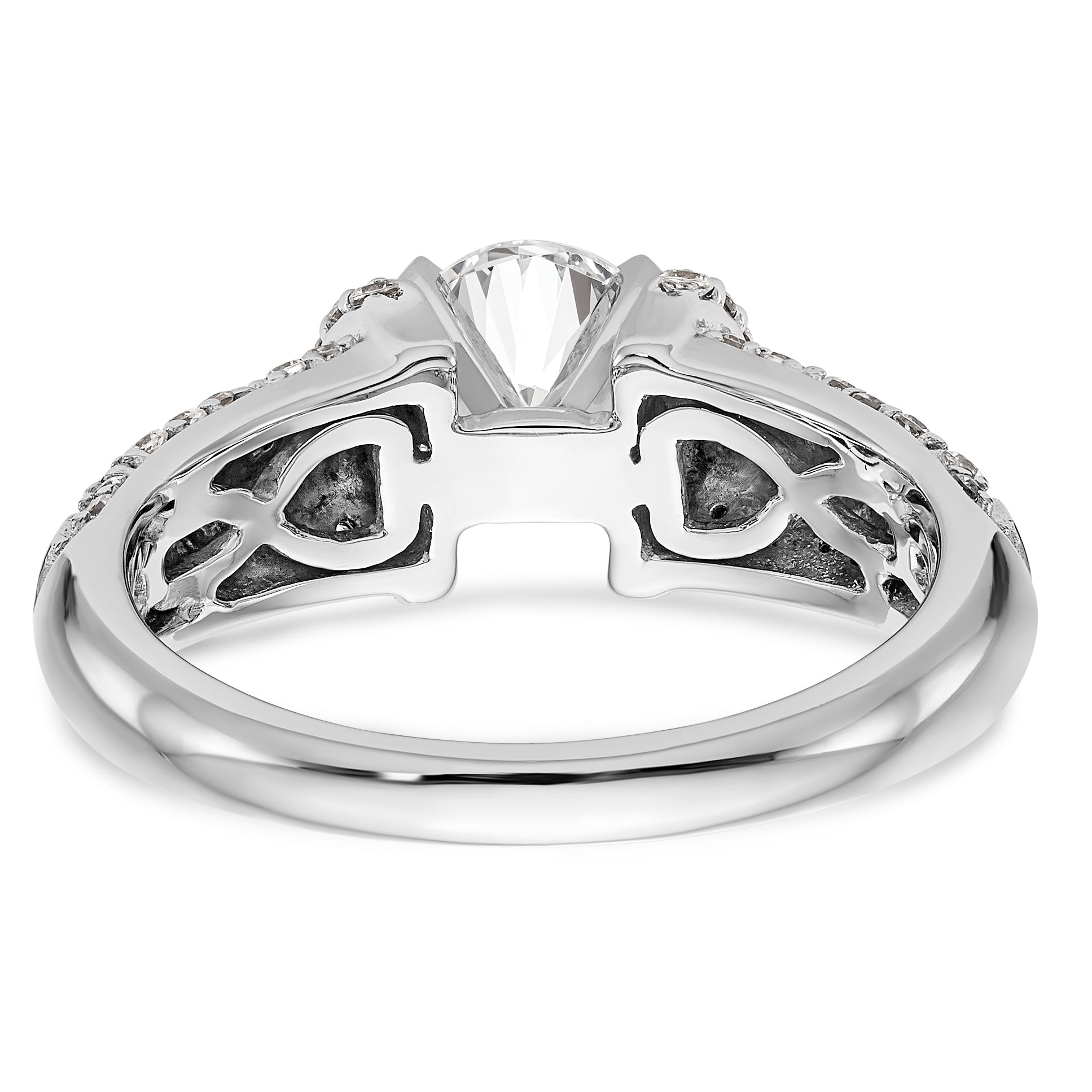 14K White Gold Diamond Peg Set CZ Engagement Ring