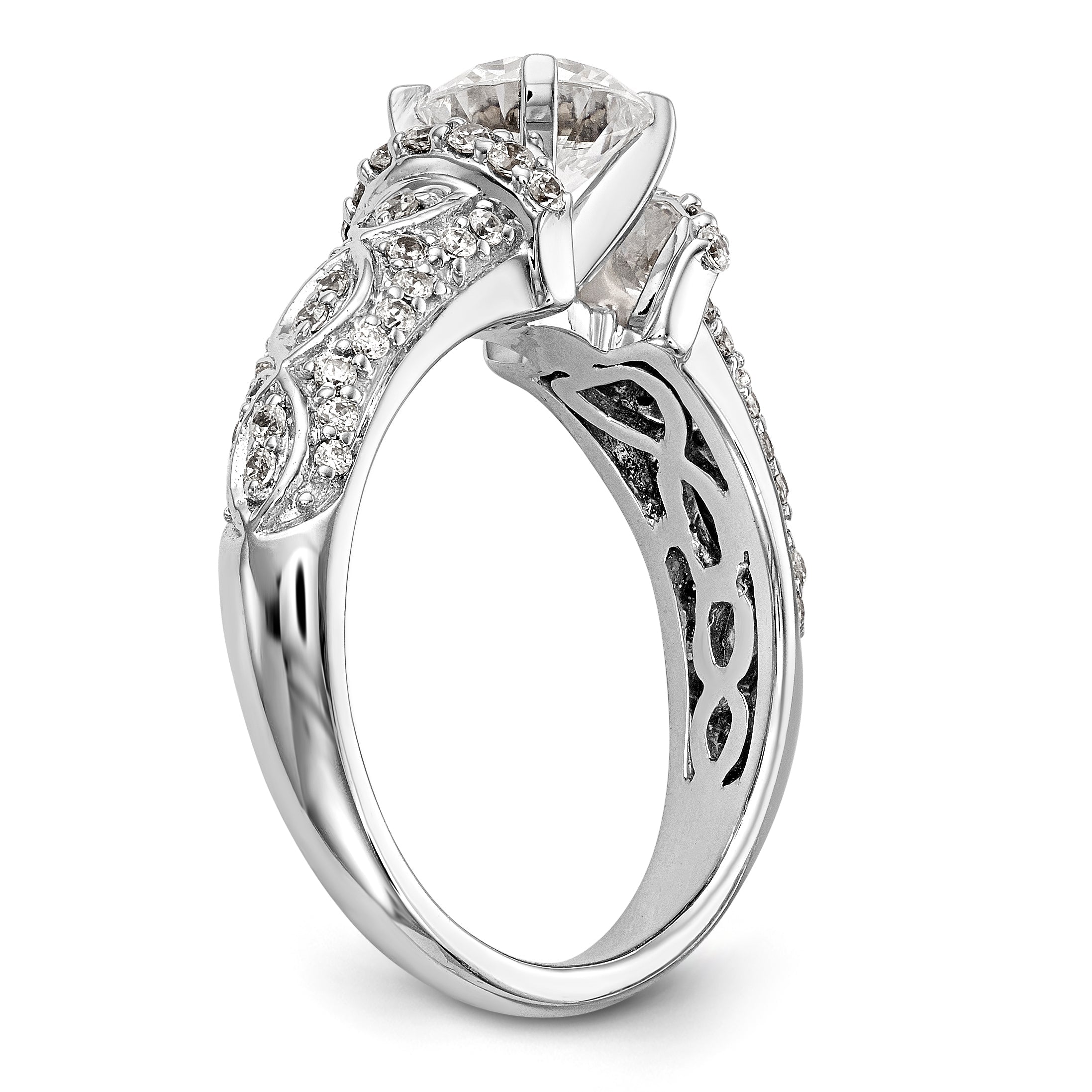 14K White Gold Diamond Peg Set CZ Engagement Ring