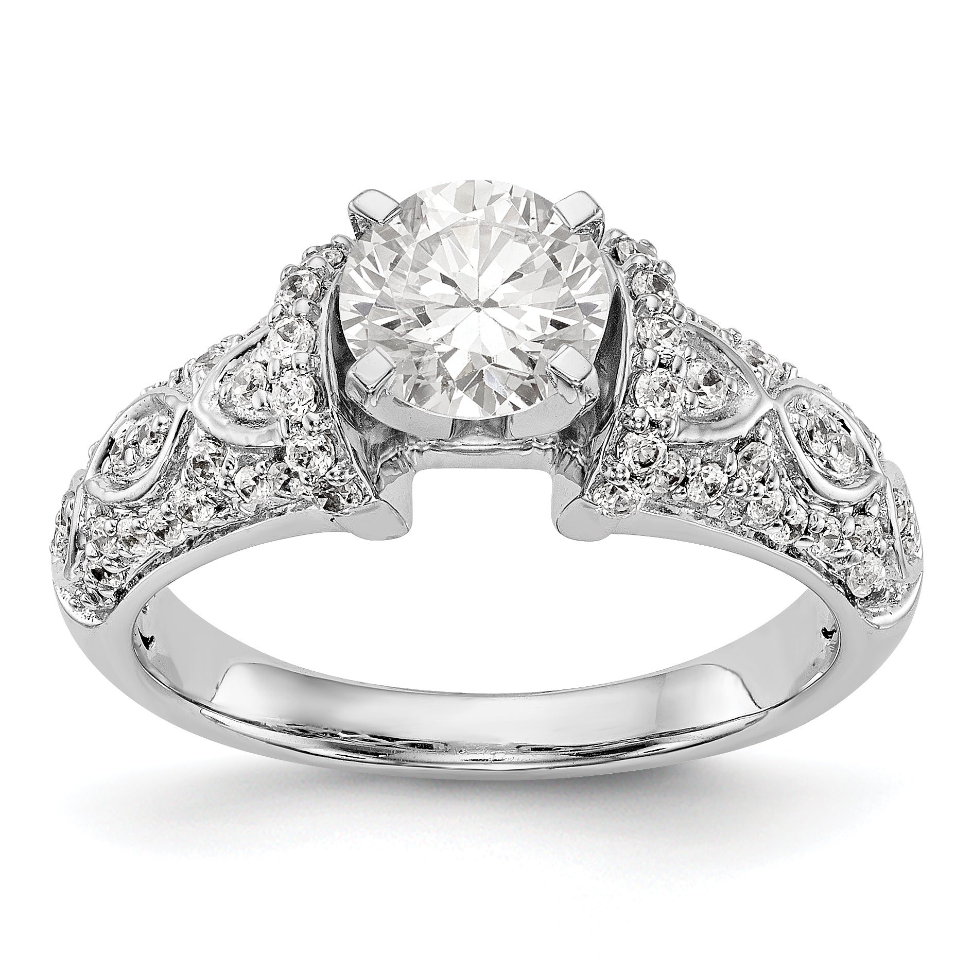 14K White Gold Diamond Peg Set CZ Engagement Ring