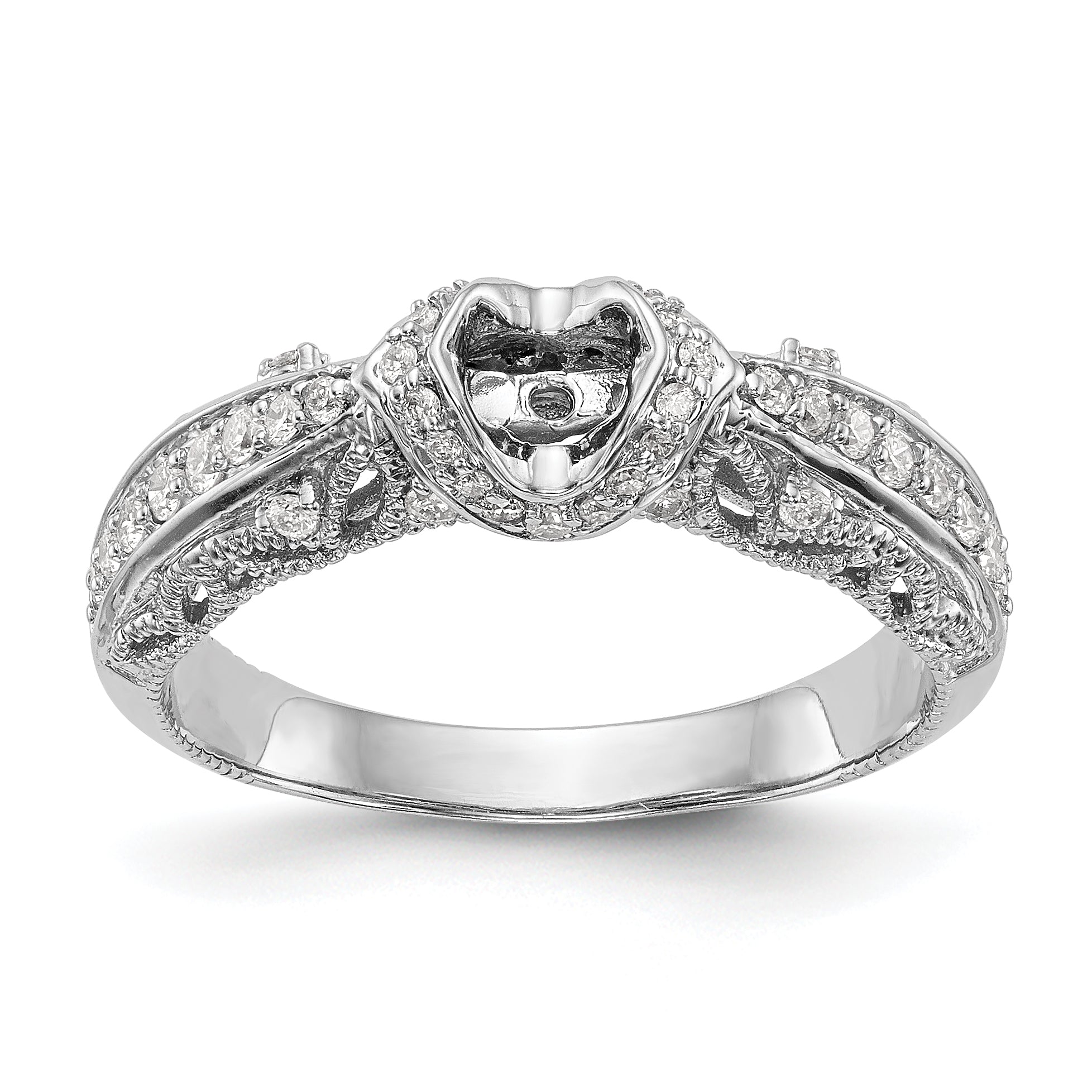 14K White Gold Diamond Peg Set CZ Engagement Ring