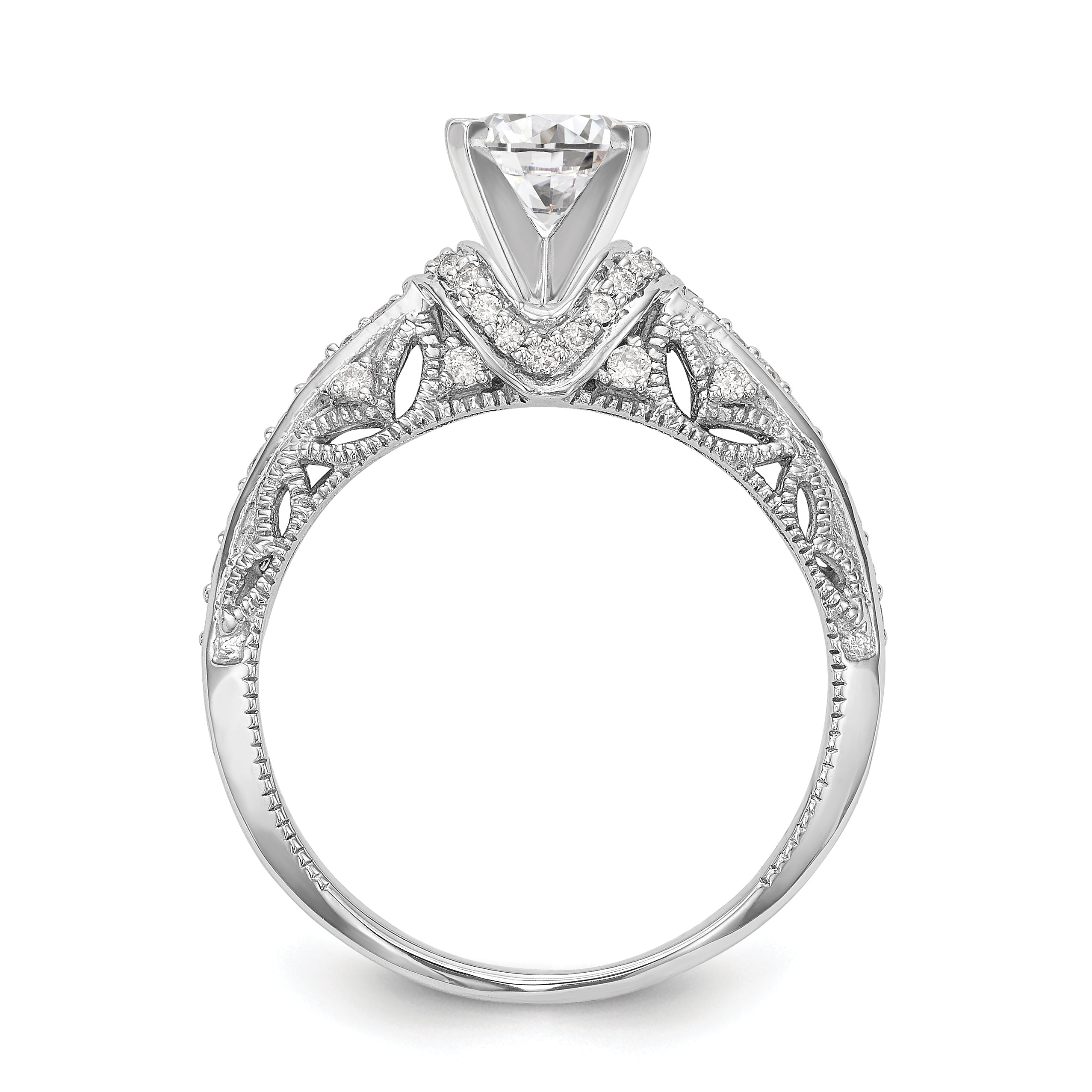 14K White Gold Diamond Peg Set CZ Engagement Ring