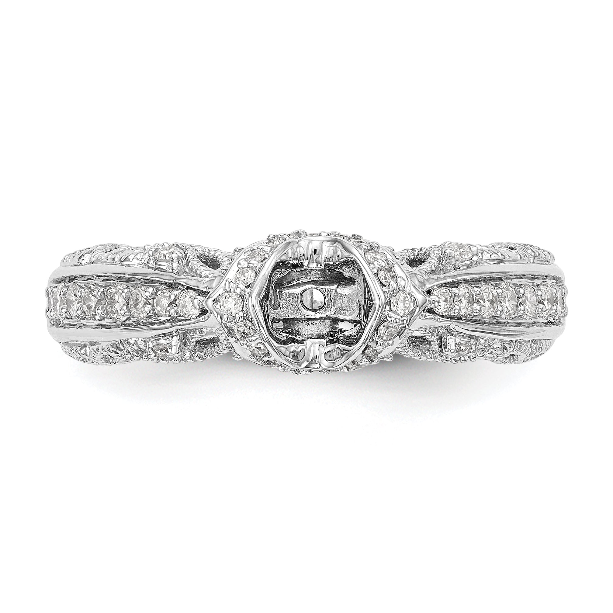 14K White Gold Diamond Peg Set CZ Engagement Ring