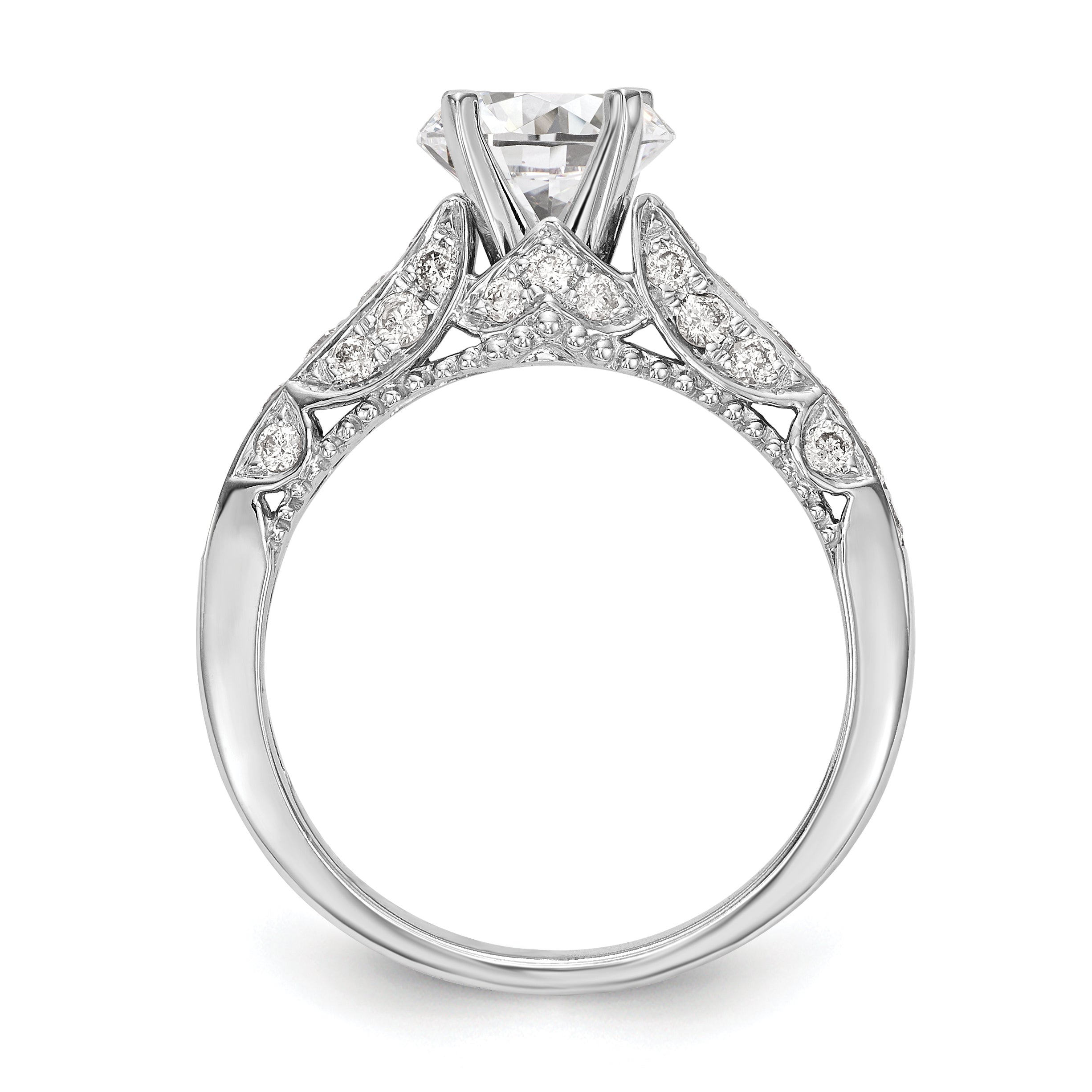 14K White Gold Peg Set Simulated Diamond Engagement Ring
