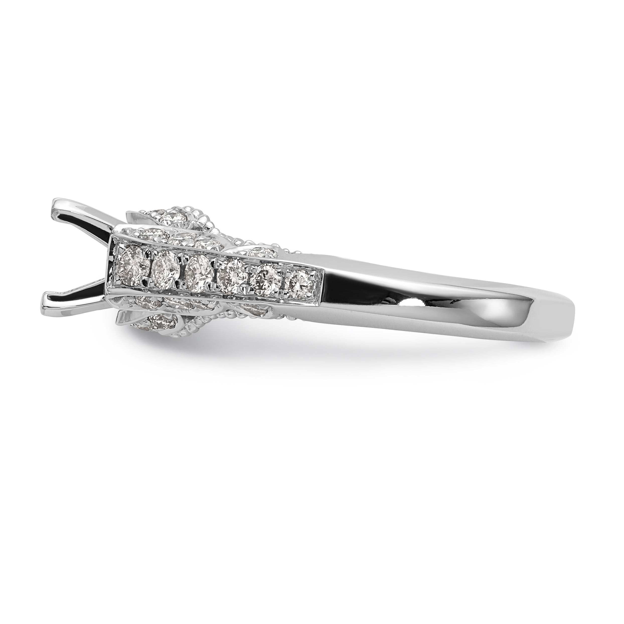 14K White Gold Peg Set Simulated Diamond Engagement Ring
