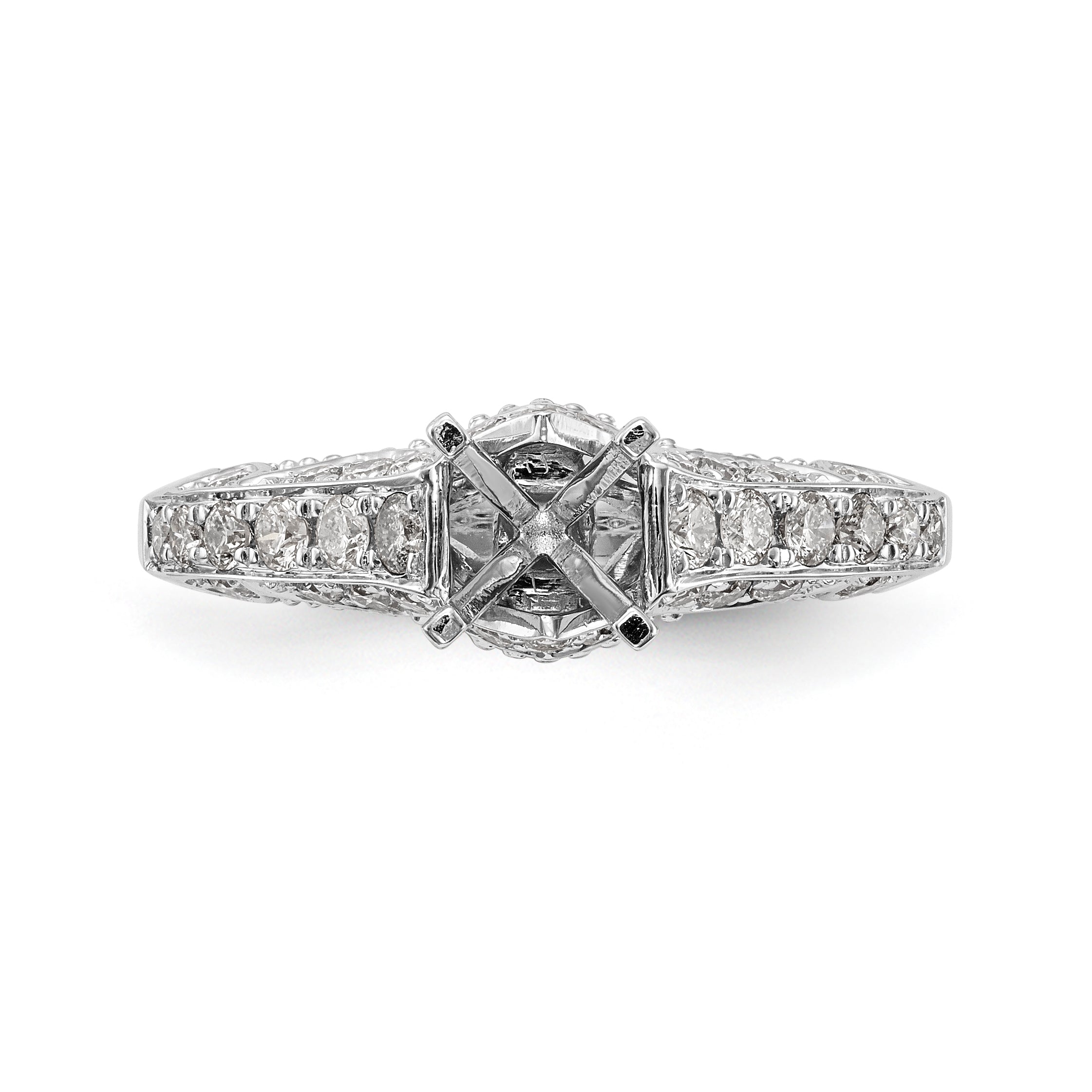 14K White Gold Peg Set Simulated Diamond Engagement Ring