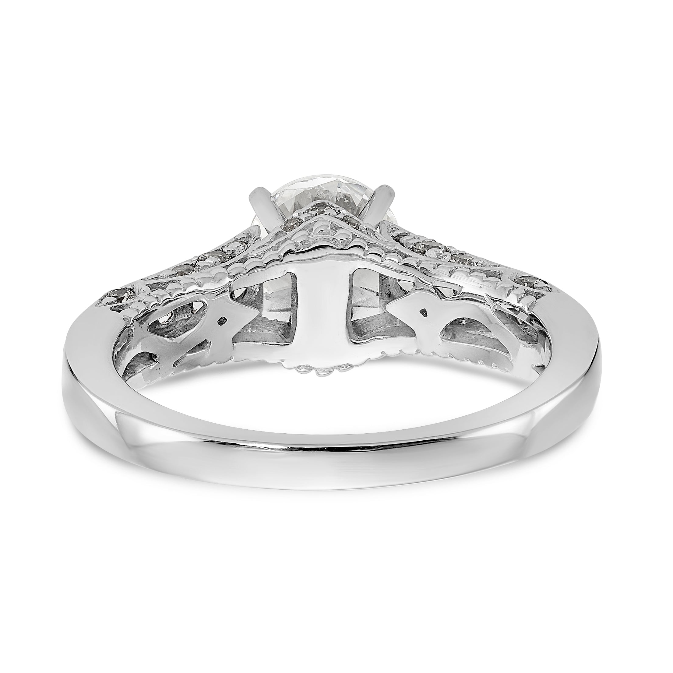 14K White Gold Peg Set Simulated Diamond Engagement Ring