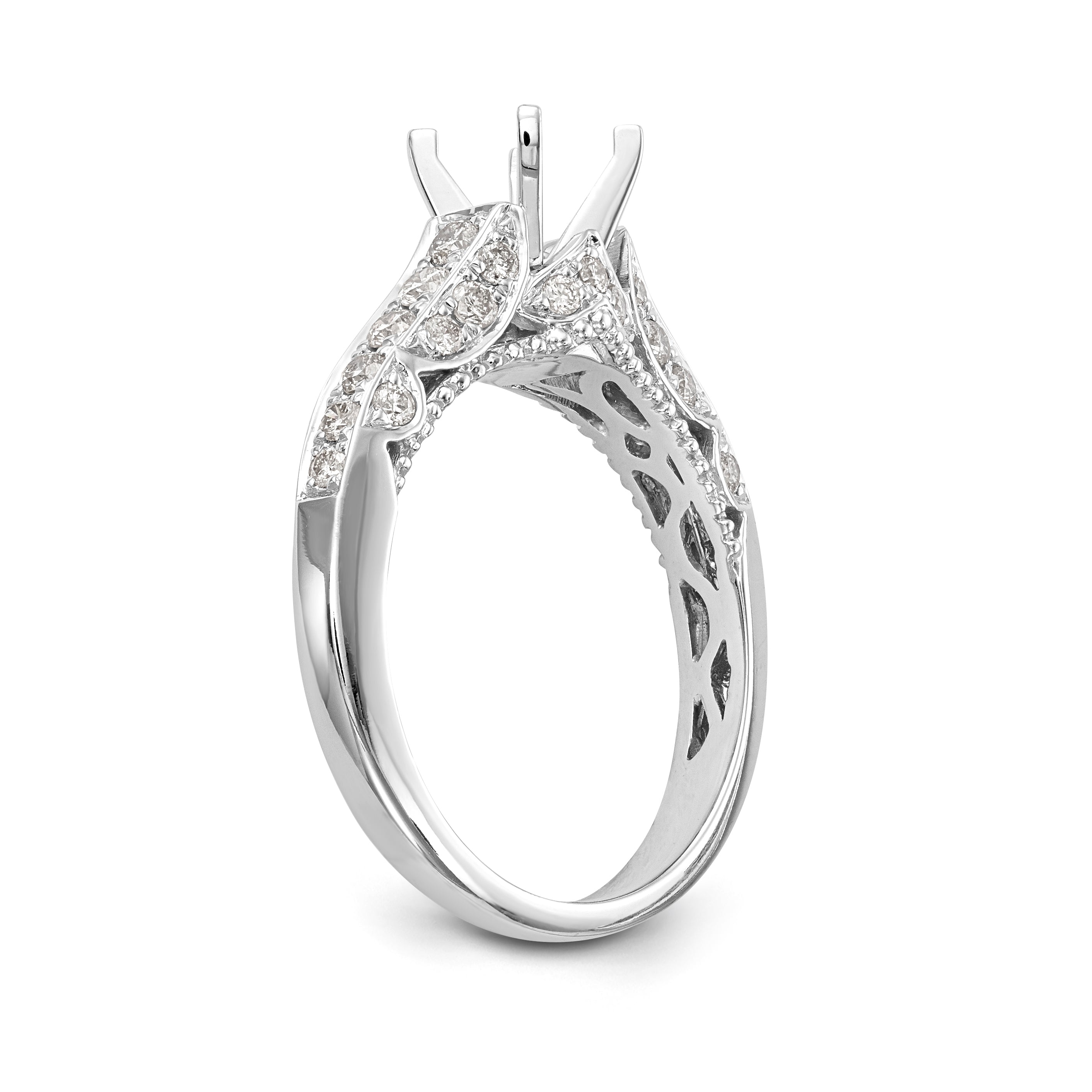 14K White Gold Peg Set Simulated Diamond Engagement Ring