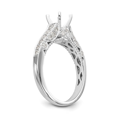14K White Gold Peg Set Simulated Diamond Engagement Ring