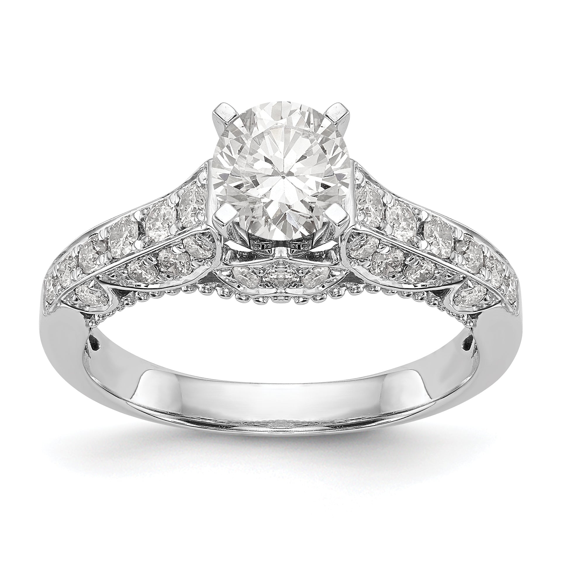14K White Gold Peg Set Simulated Diamond Engagement Ring