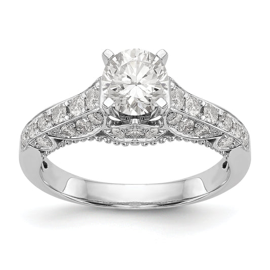 14K White Gold Peg Set Simulated Diamond Engagement Ring