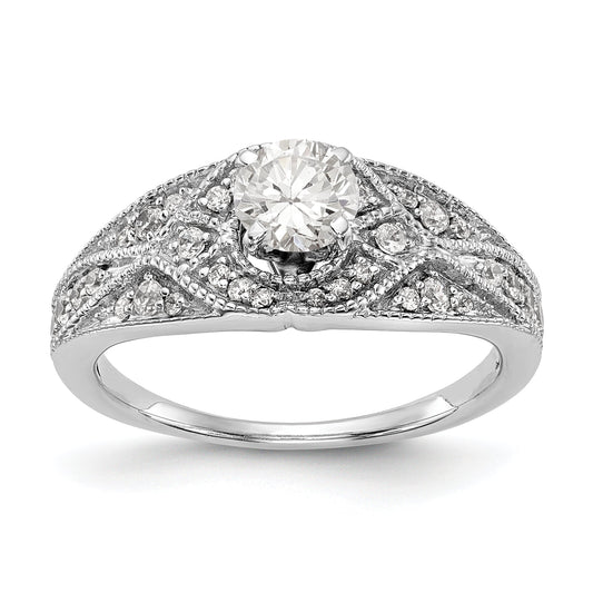 14K White Gold Peg Set Diamond Engagement Ring