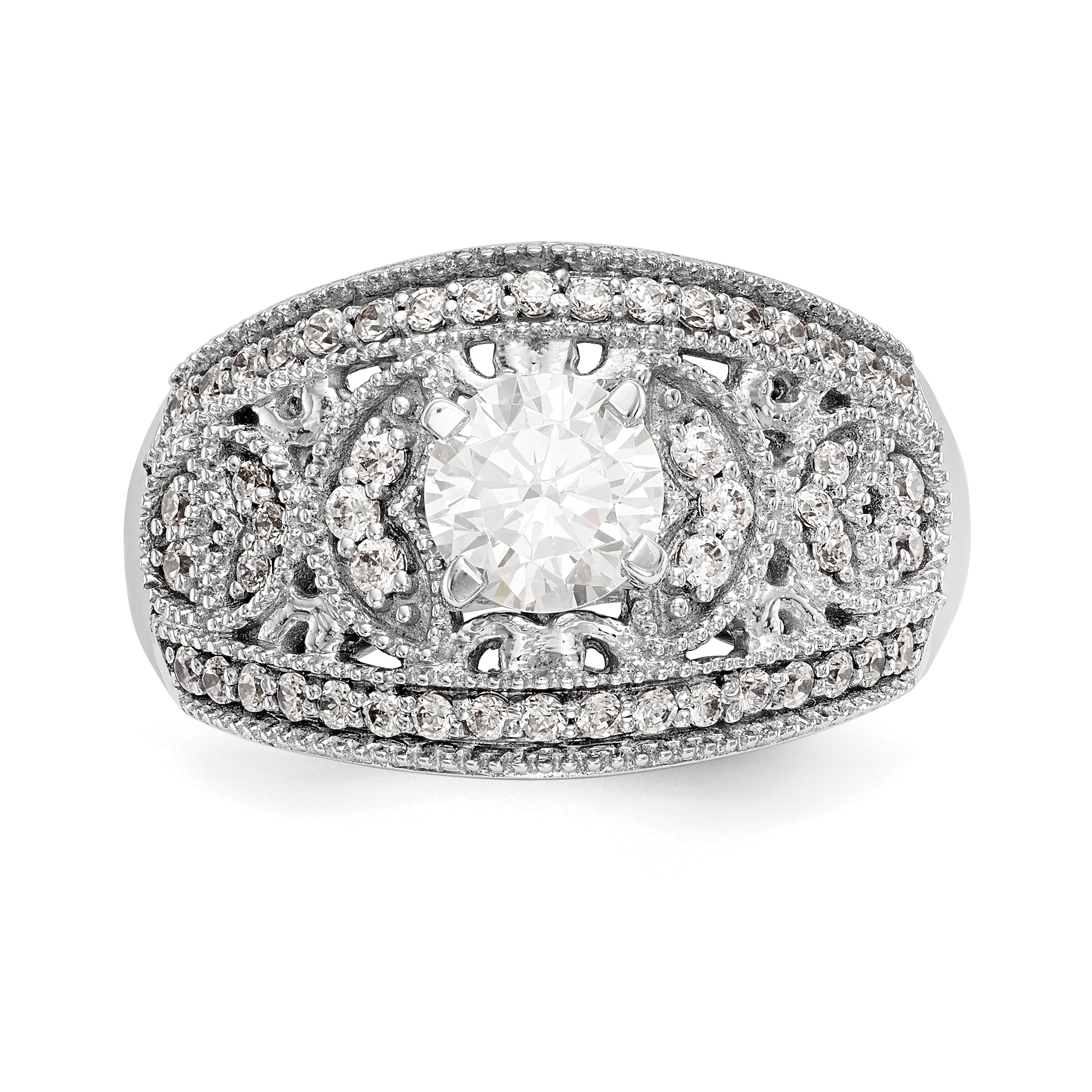 14K White Gold Peg Set Diamond Engagement Ring