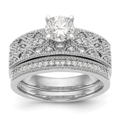 14K White Gold Diamond Peg Set CZ Engagement Ring