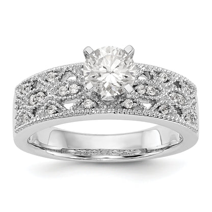 14K White Gold Diamond Peg Set CZ Engagement Ring