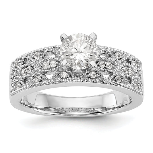 14K White Gold Diamond Peg Set CZ Engagement Ring