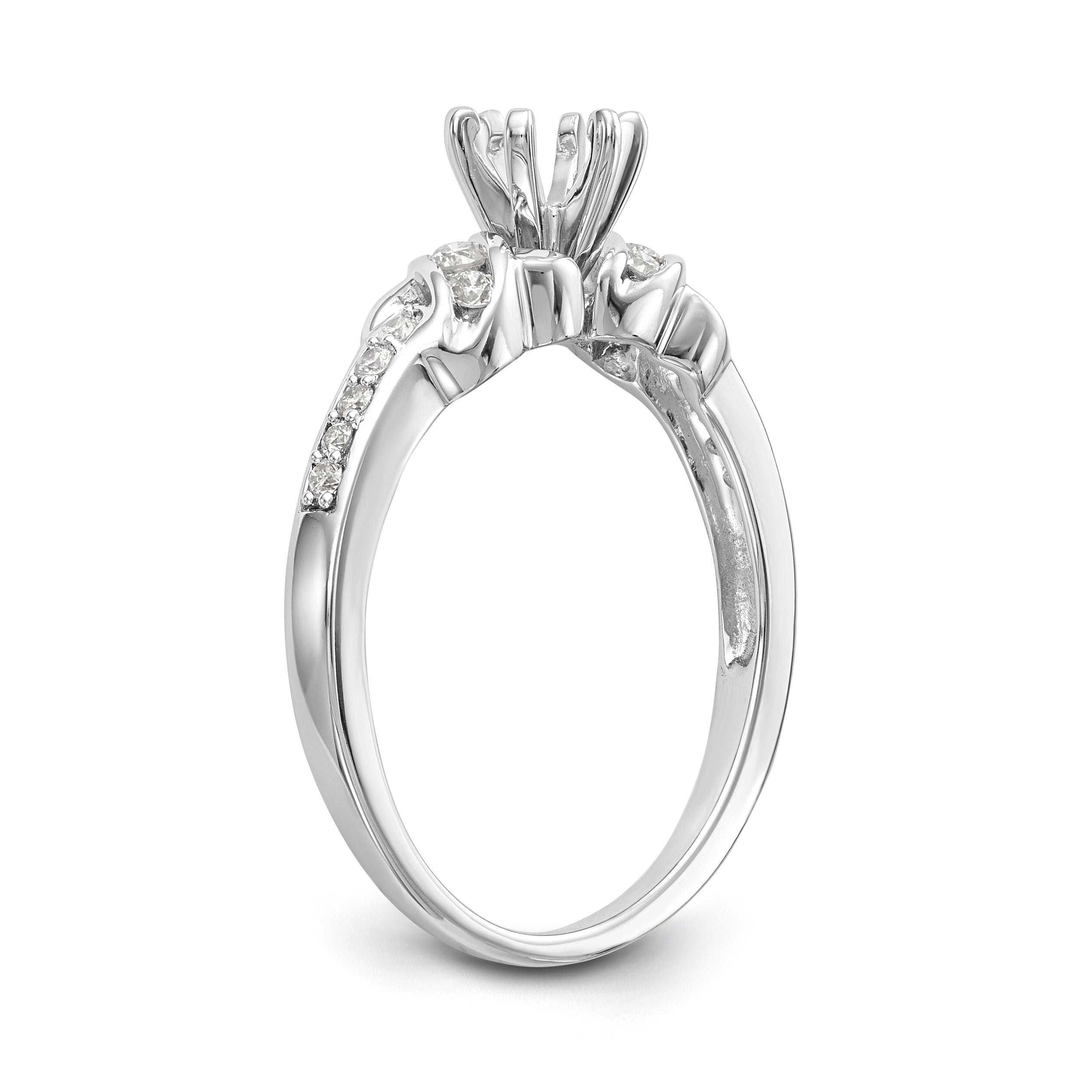 14K White Gold Diamond Peg Set CZ Engagement Ring