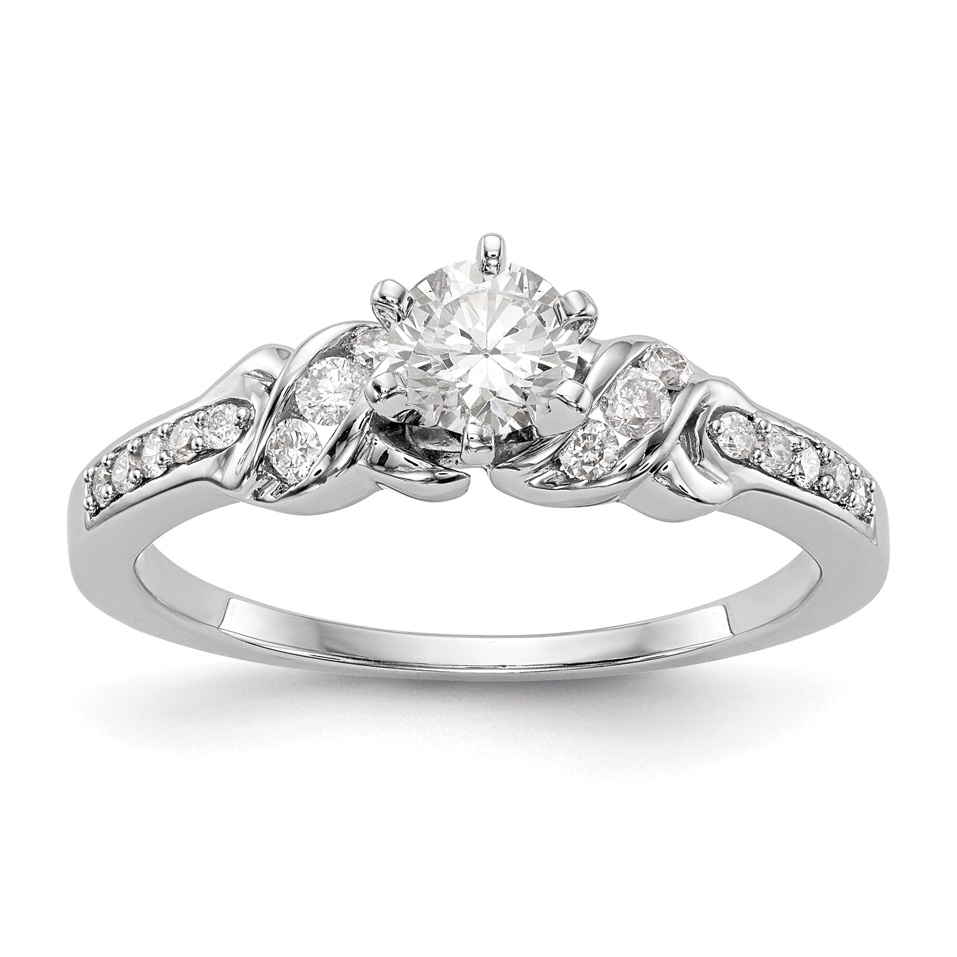 14K White Gold Diamond Peg Set CZ Engagement Ring