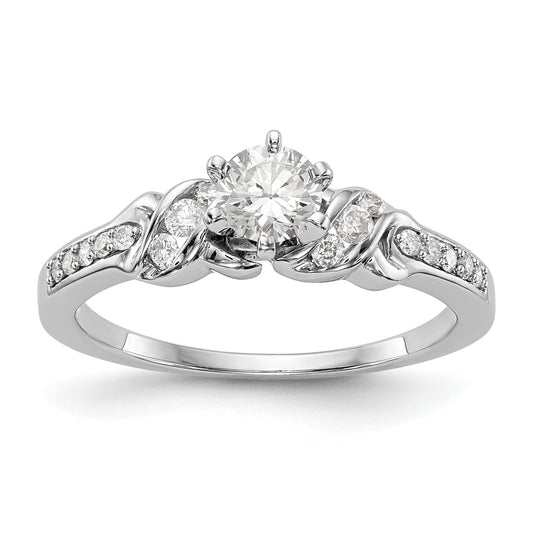 14K White Gold Diamond Peg Set CZ Engagement Ring