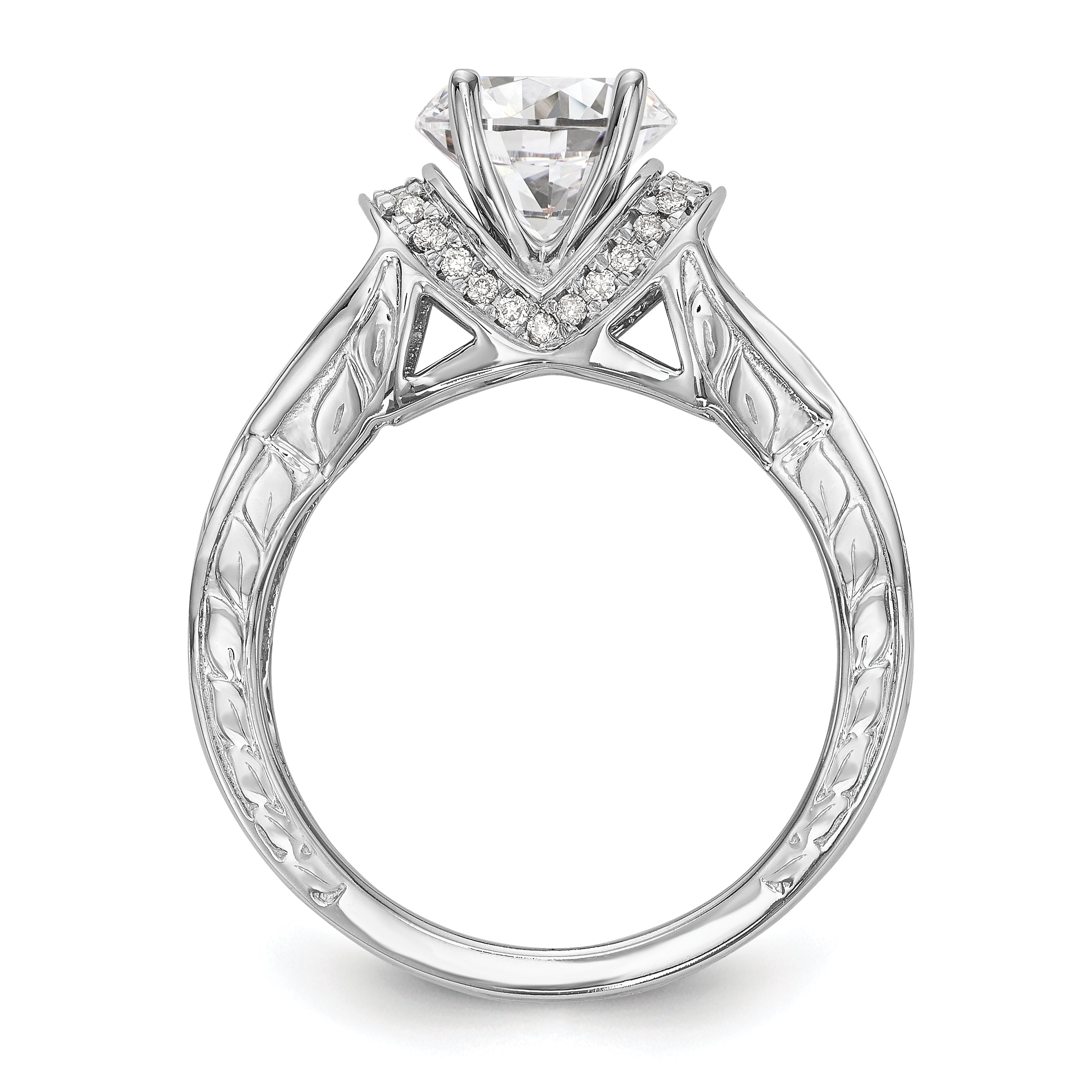 14K White Gold Diamond Peg Set CZ Engagement Ring