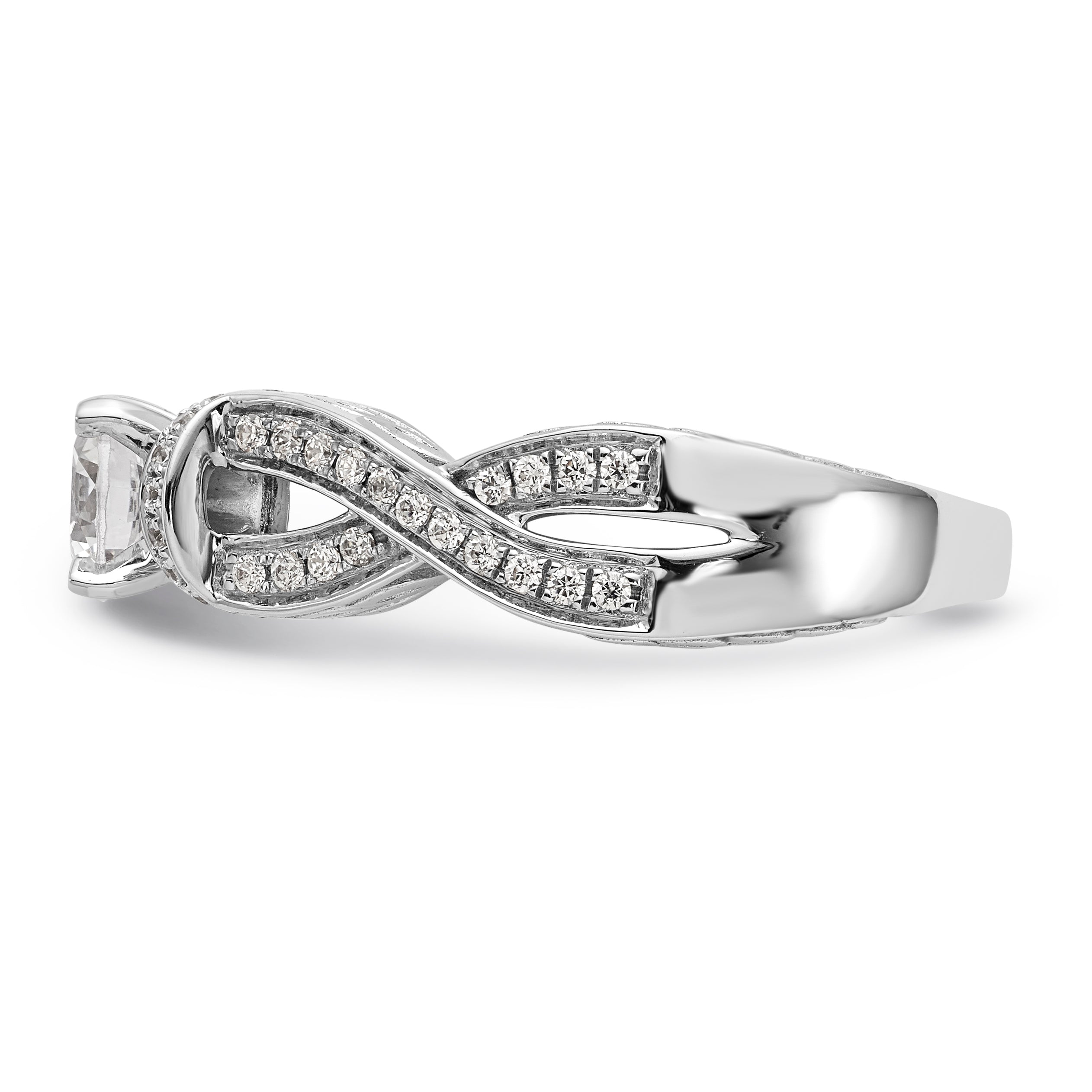 14K White Gold Diamond Peg Set CZ Engagement Ring