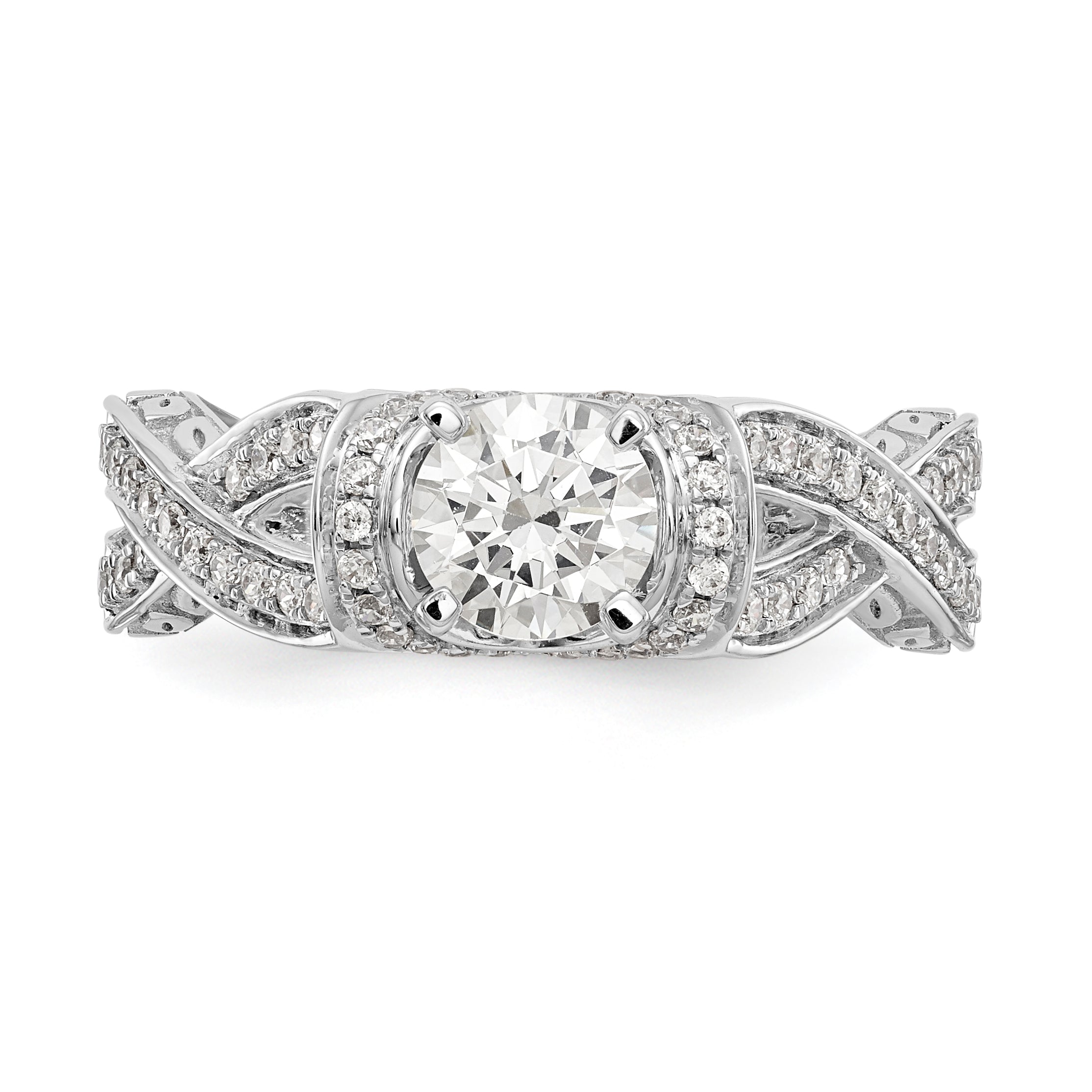 14K White Gold Diamond Peg Set CZ Engagement Ring