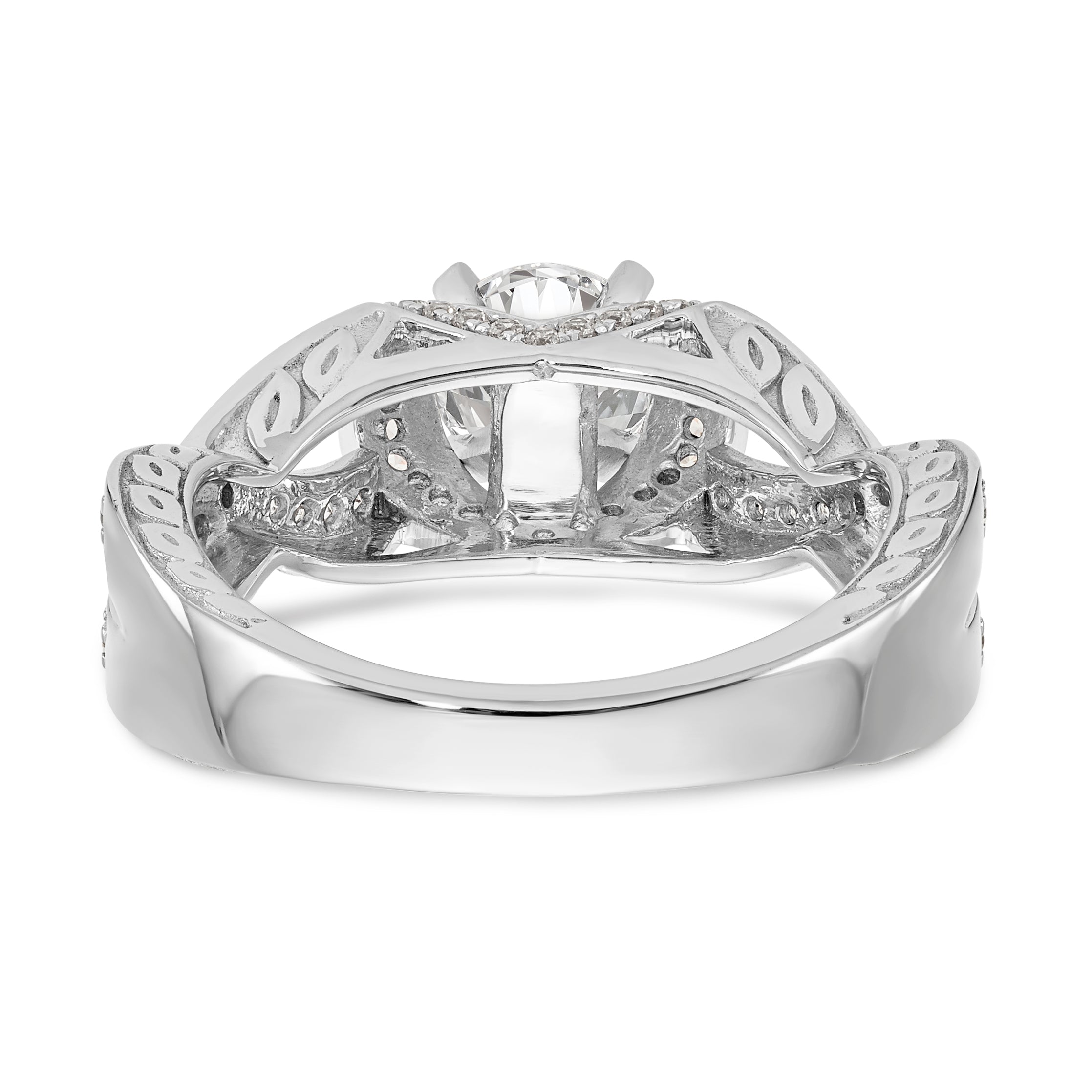14K White Gold Diamond Peg Set CZ Engagement Ring