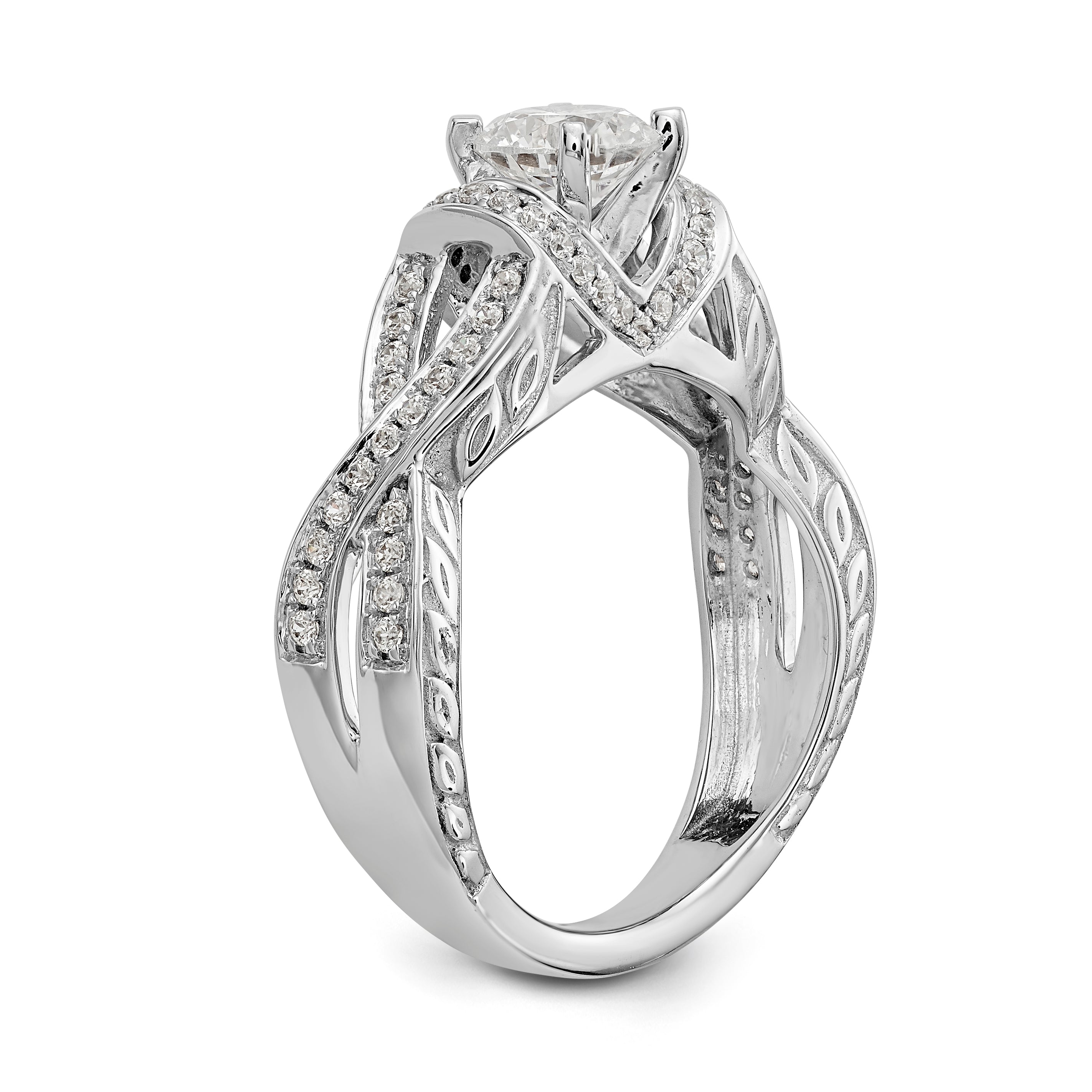 14K White Gold Diamond Peg Set CZ Engagement Ring