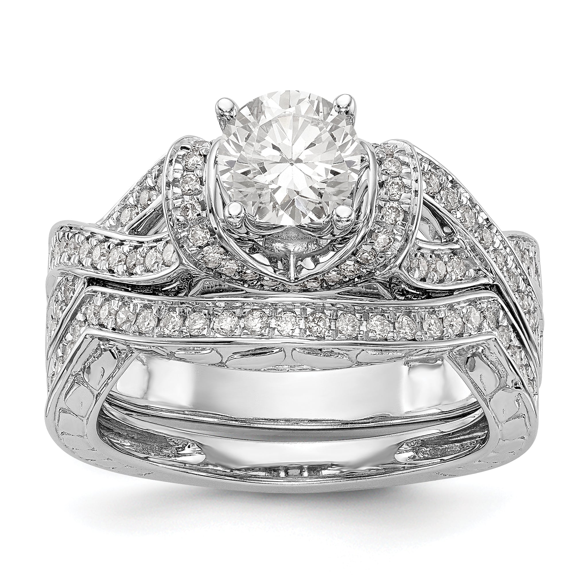 14K White Gold Diamond Peg Set CZ Engagement Ring