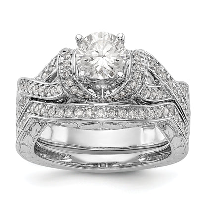 14K White Gold Diamond Peg Set CZ Engagement Ring