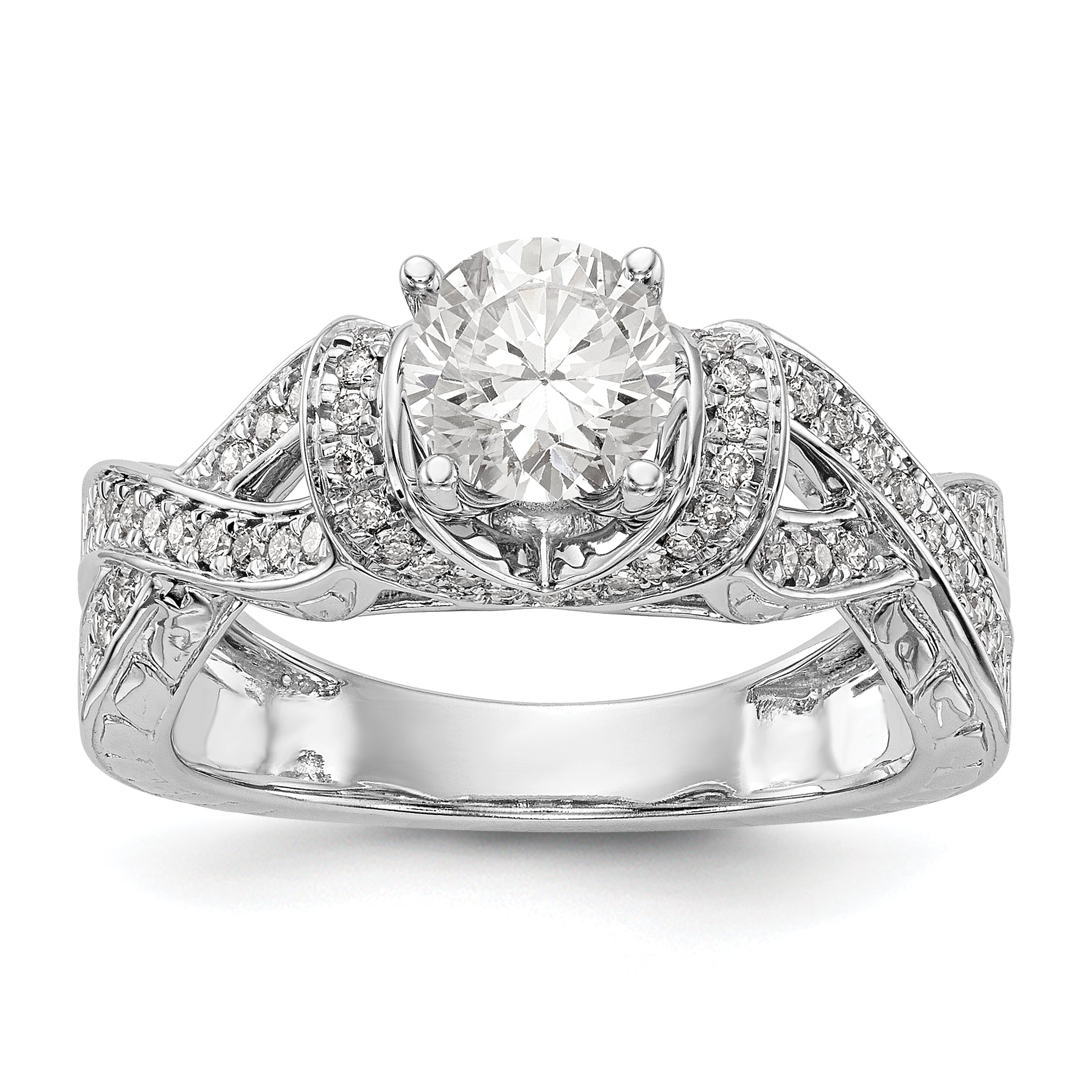 14K White Gold Diamond Peg Set CZ Engagement Ring