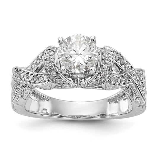 14K White Gold Diamond Peg Set CZ Engagement Ring