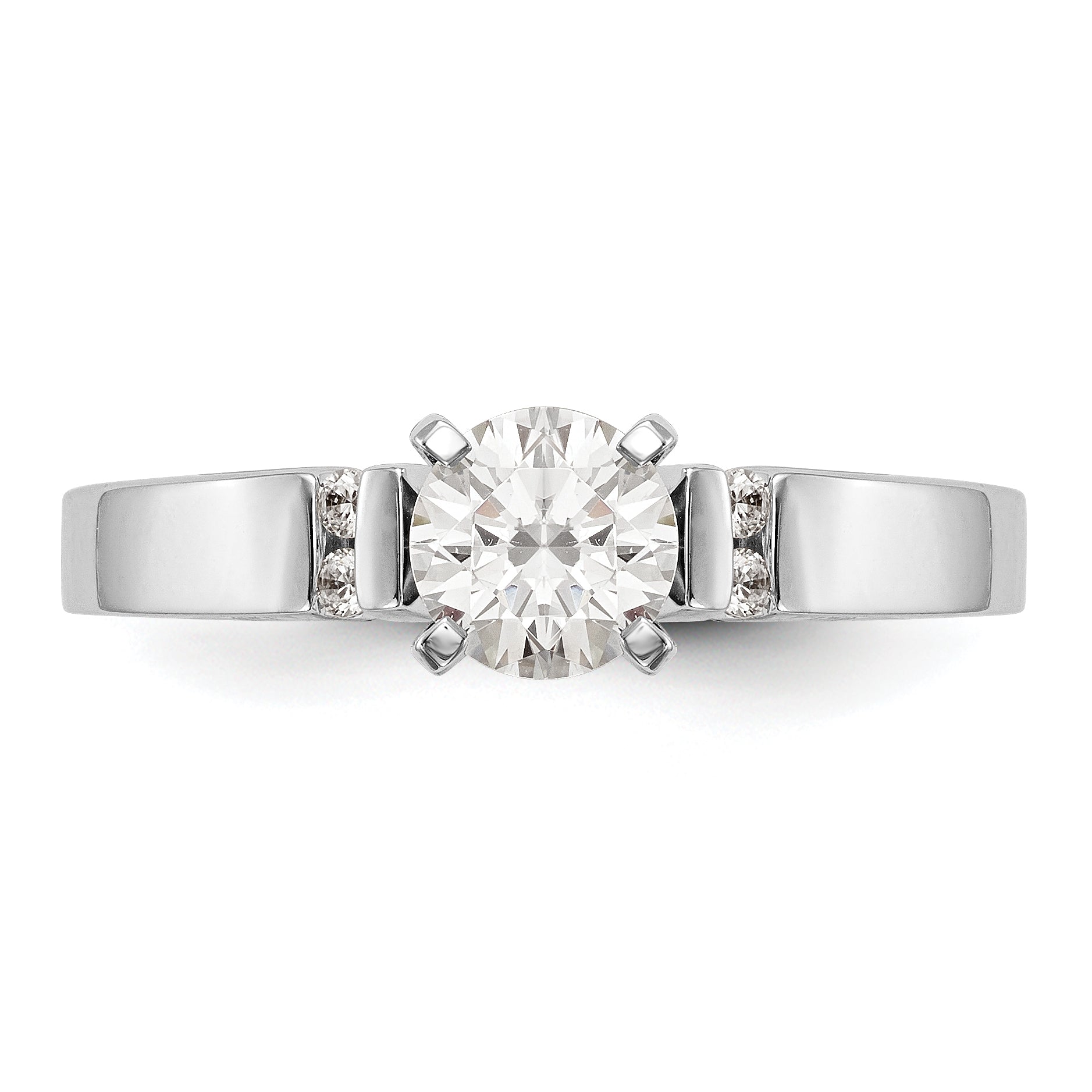 14K White Gold Diamond Peg Set CZ Engagement Ring