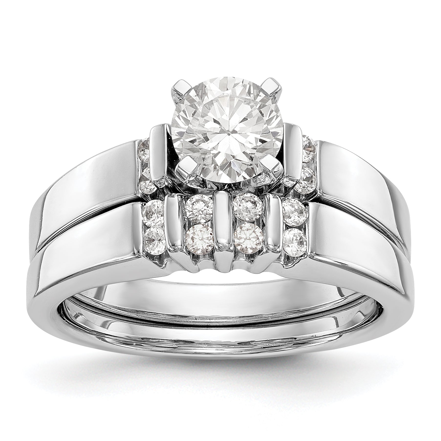 14K White Gold Diamond Peg Set CZ Engagement Ring