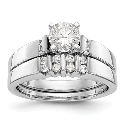 14K White Gold Diamond Peg Set CZ Engagement Ring