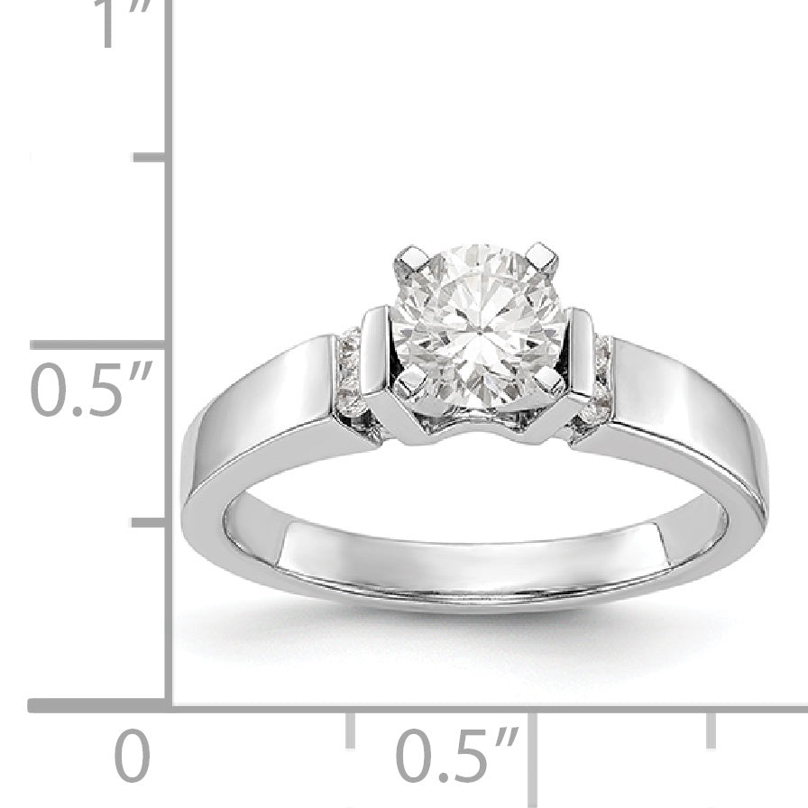 14K White Gold Diamond Peg Set CZ Engagement Ring