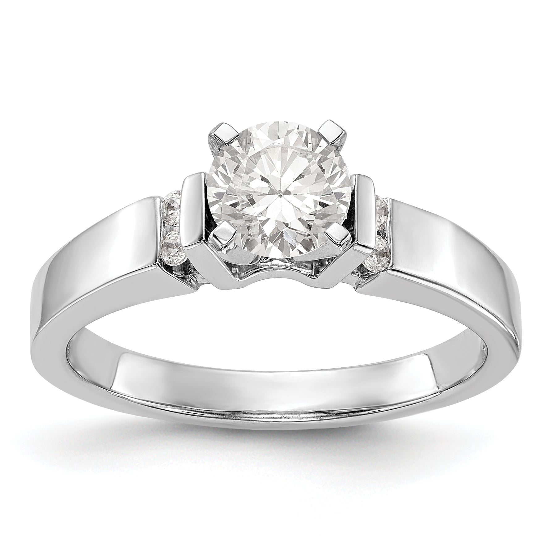 14K White Gold Diamond Peg Set CZ Engagement Ring