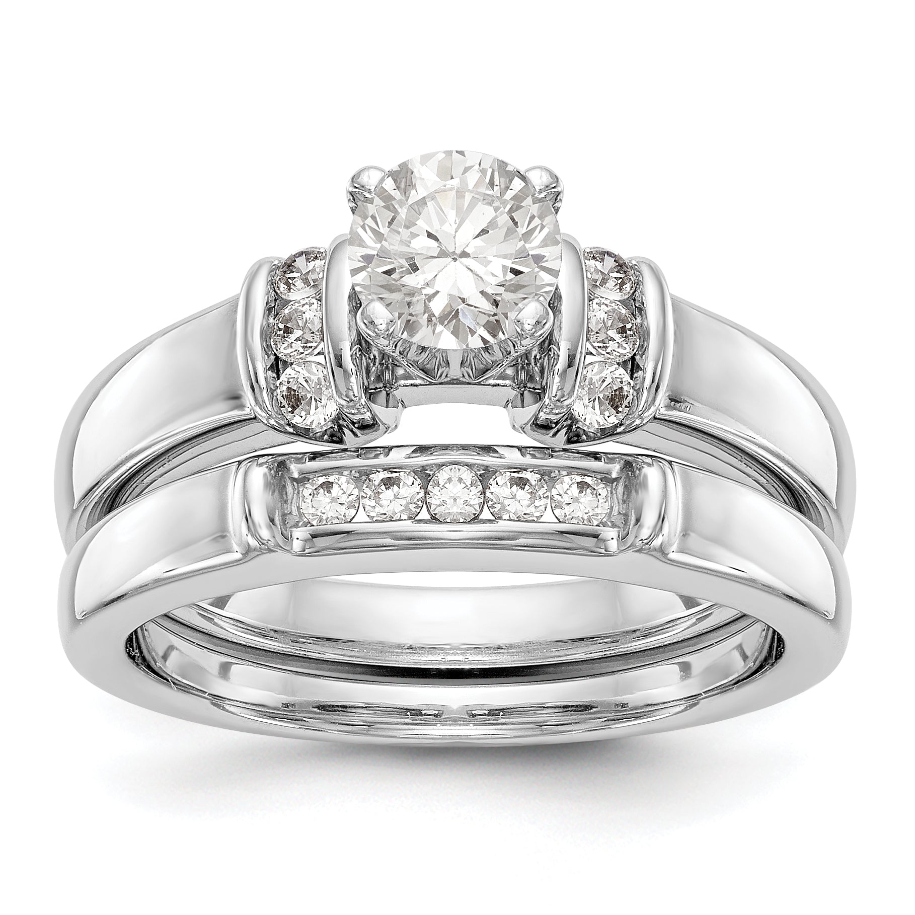 14K White Gold Diamond Peg Set CZ Engagement Ring
