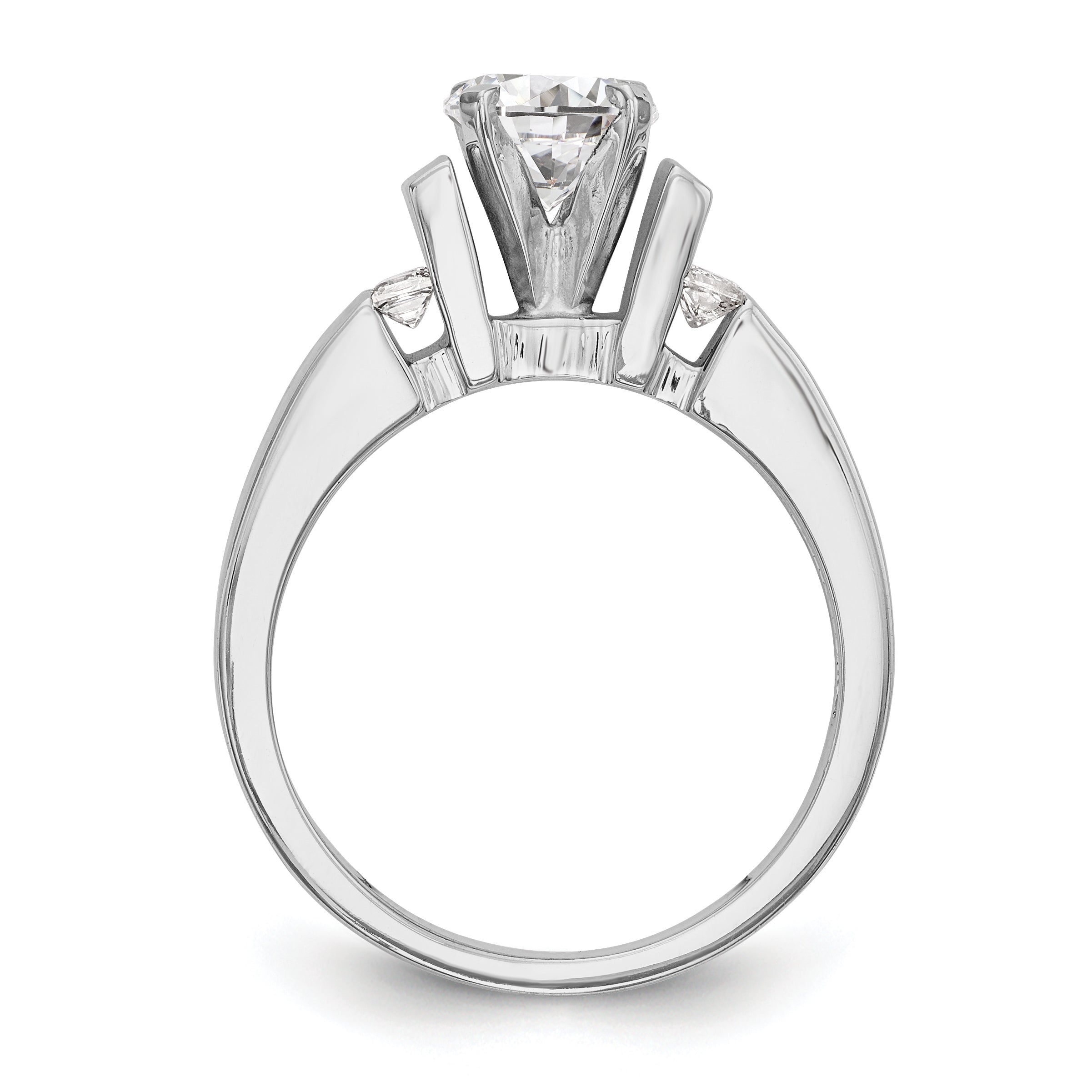 14K White Gold Diamond Peg Set CZ Engagement Ring