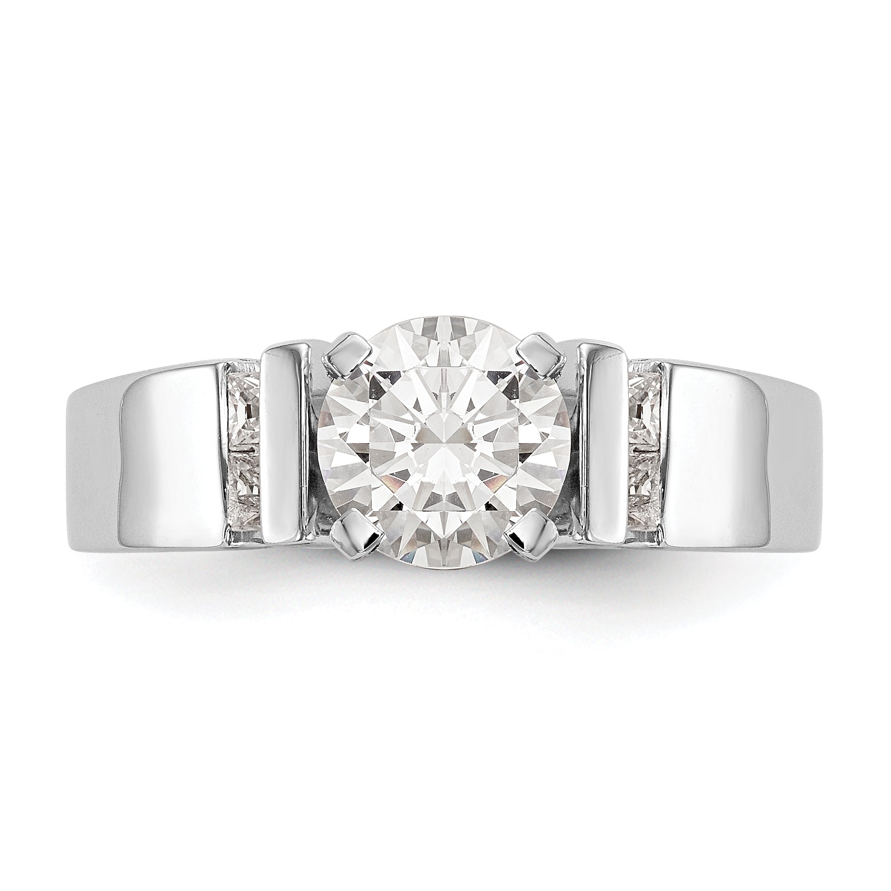 14K White Gold Diamond Peg Set CZ Engagement Ring