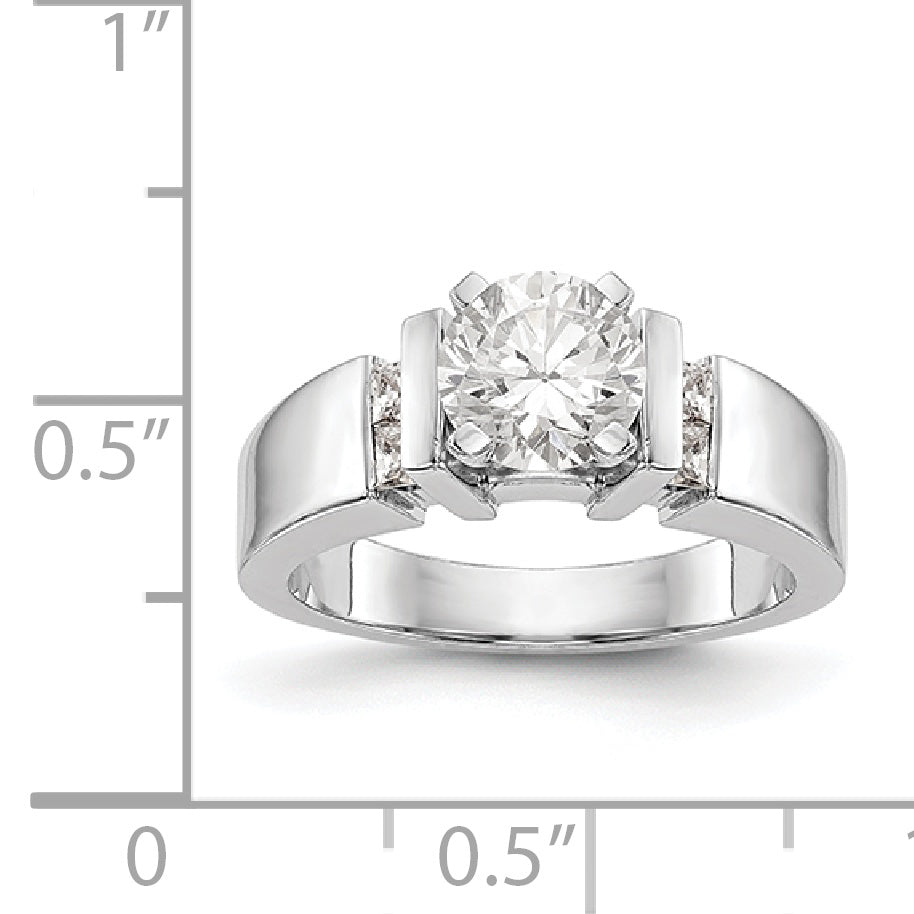 14K White Gold Diamond Peg Set CZ Engagement Ring