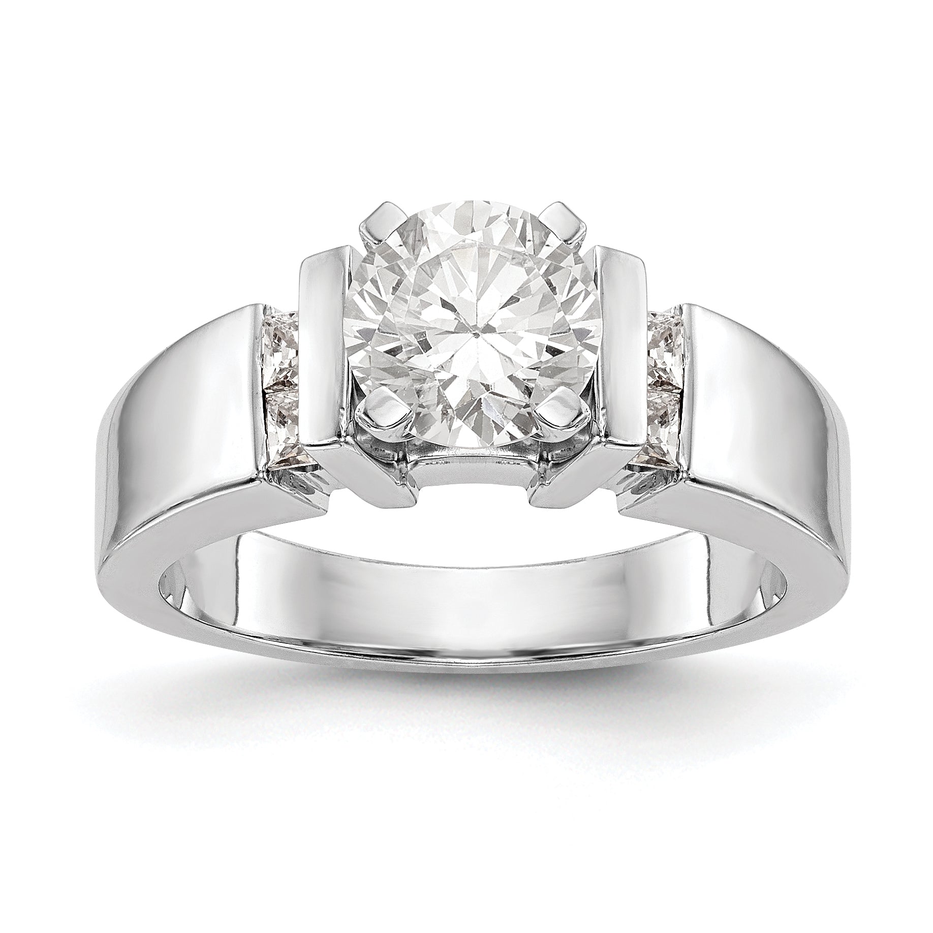 14K White Gold Diamond Peg Set CZ Engagement Ring