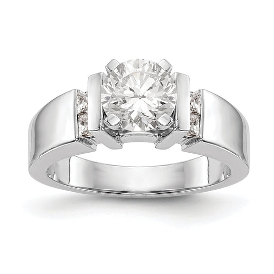 14K White Gold Diamond Peg Set CZ Engagement Ring