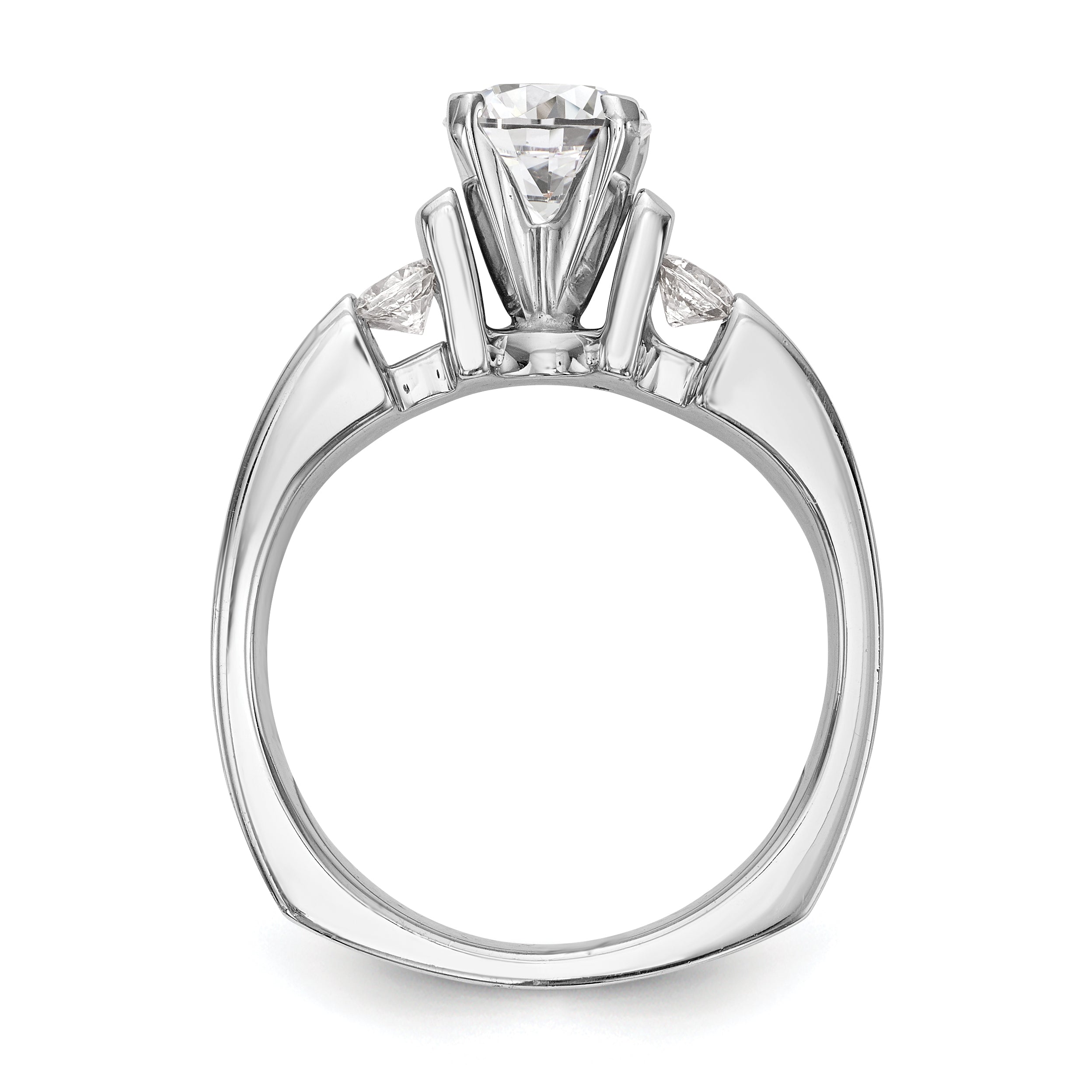 14K White Gold Diamond Peg Set CZ Engagement Ring