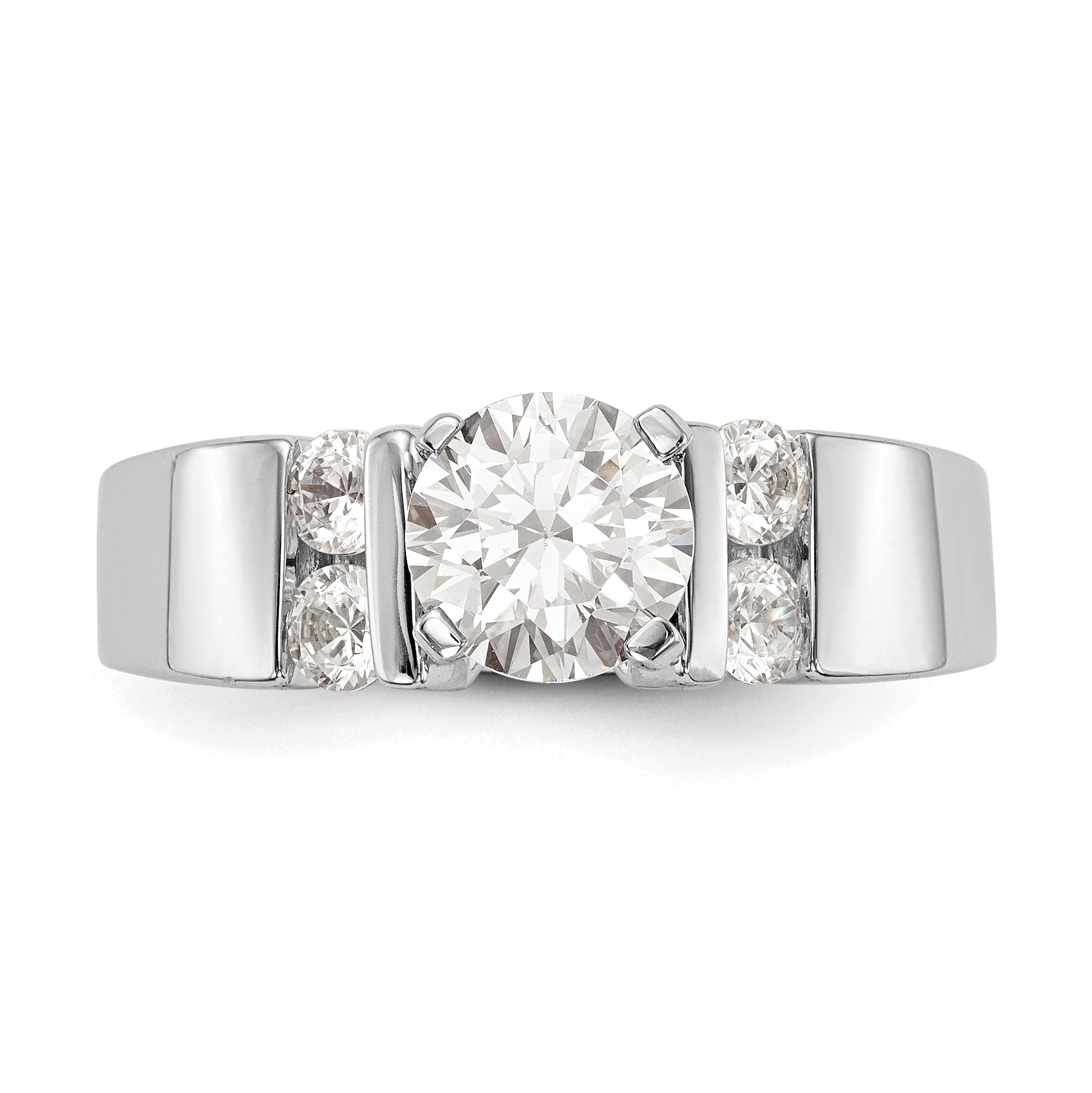 14K White Gold Diamond Peg Set CZ Engagement Ring